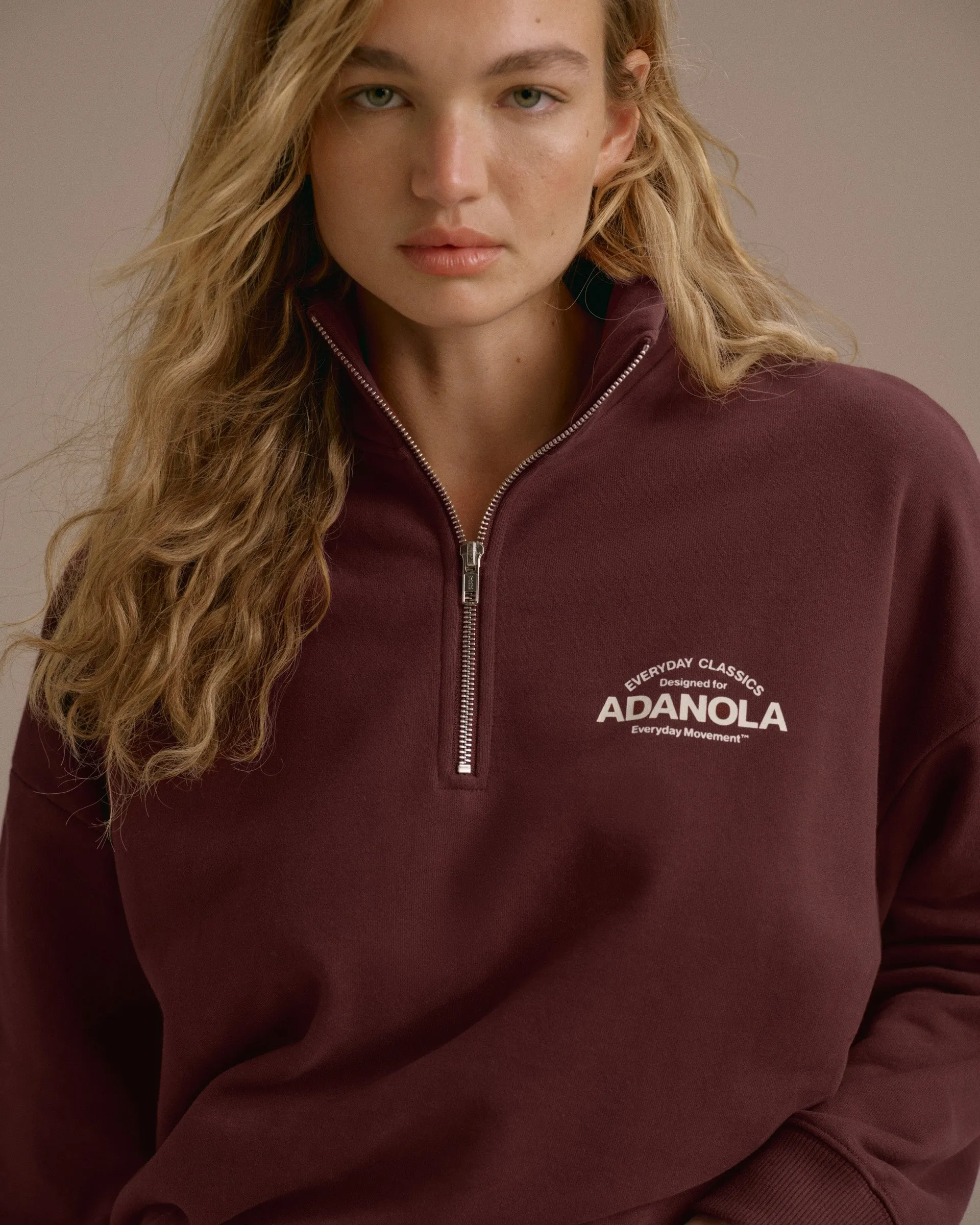 Classics Oversized Funnel Neck Zip Sweatshirt - Burgundy/Marshmallow White sold by Adanola product image thumbnail 3
