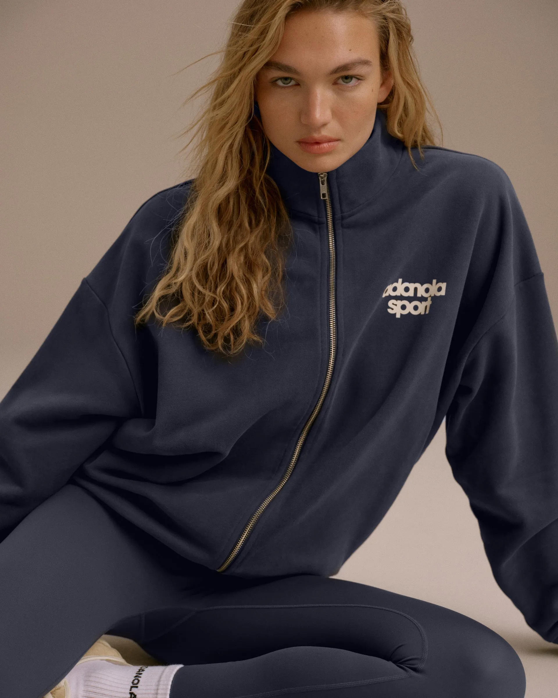 AS Bold Oversized Full Zip Funnel Neck Sweatshirt - Midnight Blue/Marshmallow White sold by Adanola
