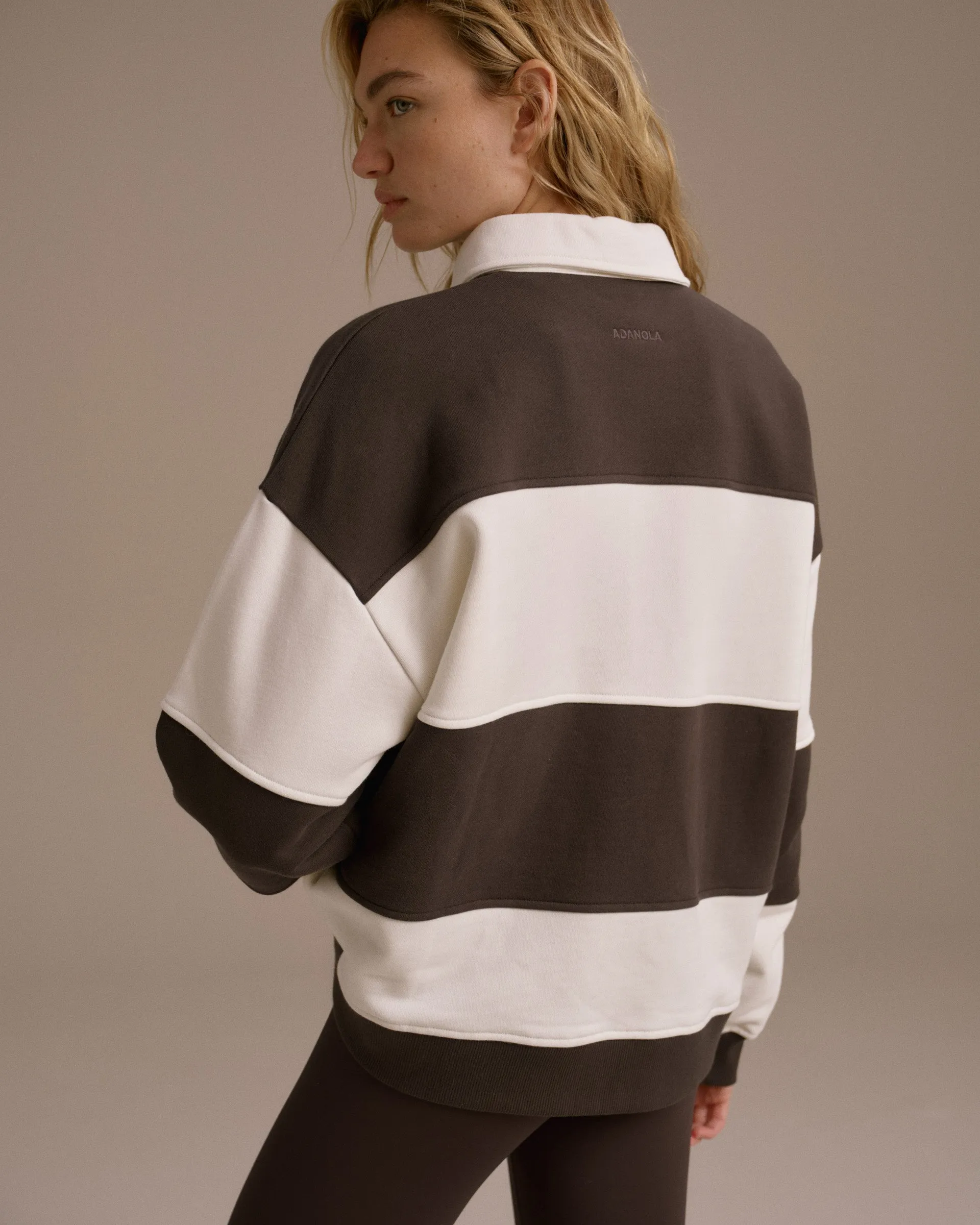 Stripe Oversized Henley Sweatshirt - Coffee Bean/Marshmallow White sold by Adanola product image thumbnail 2
