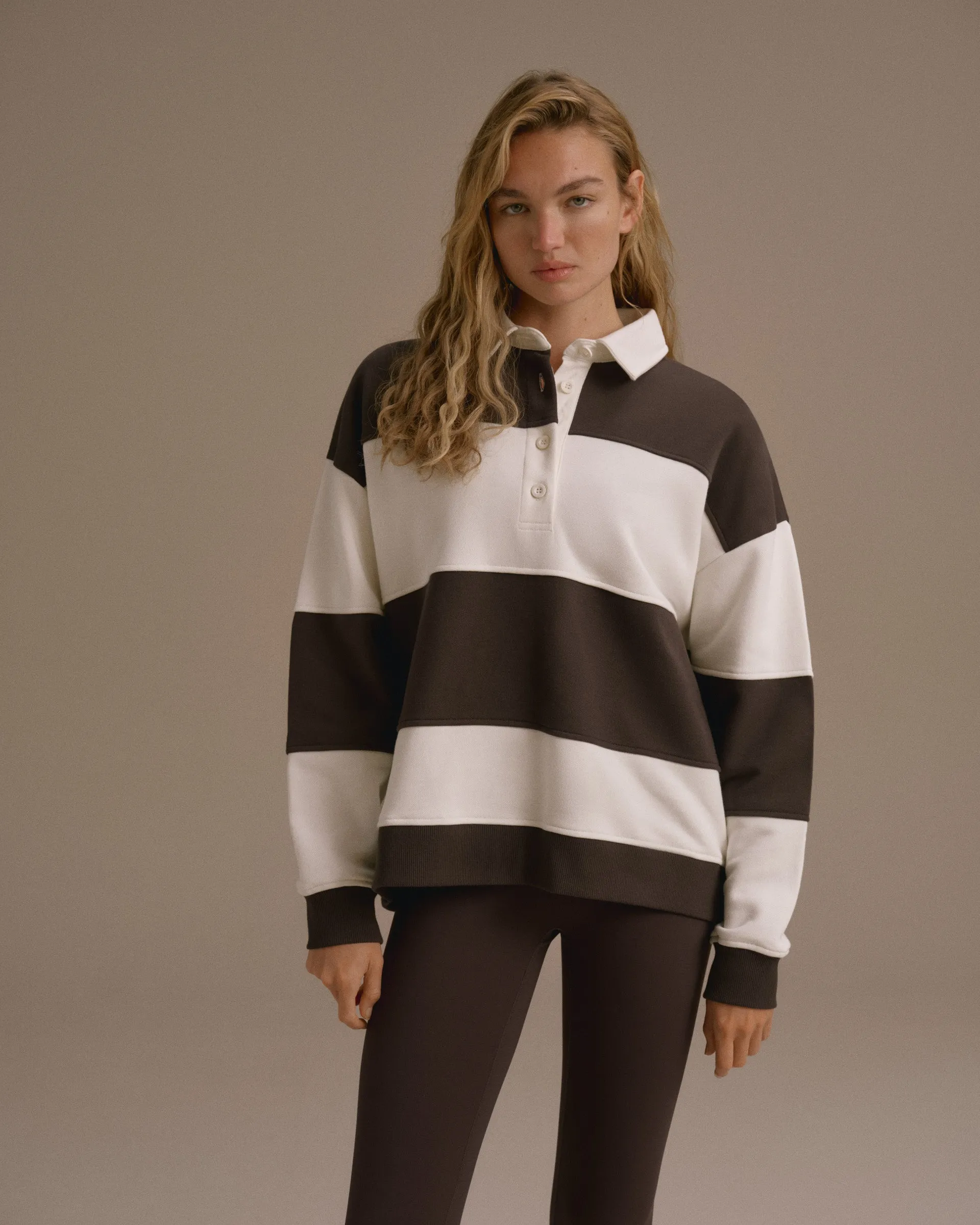 Stripe Oversized Henley Sweatshirt - Coffee Bean/Marshmallow White sold by Adanola product image thumbnail 5