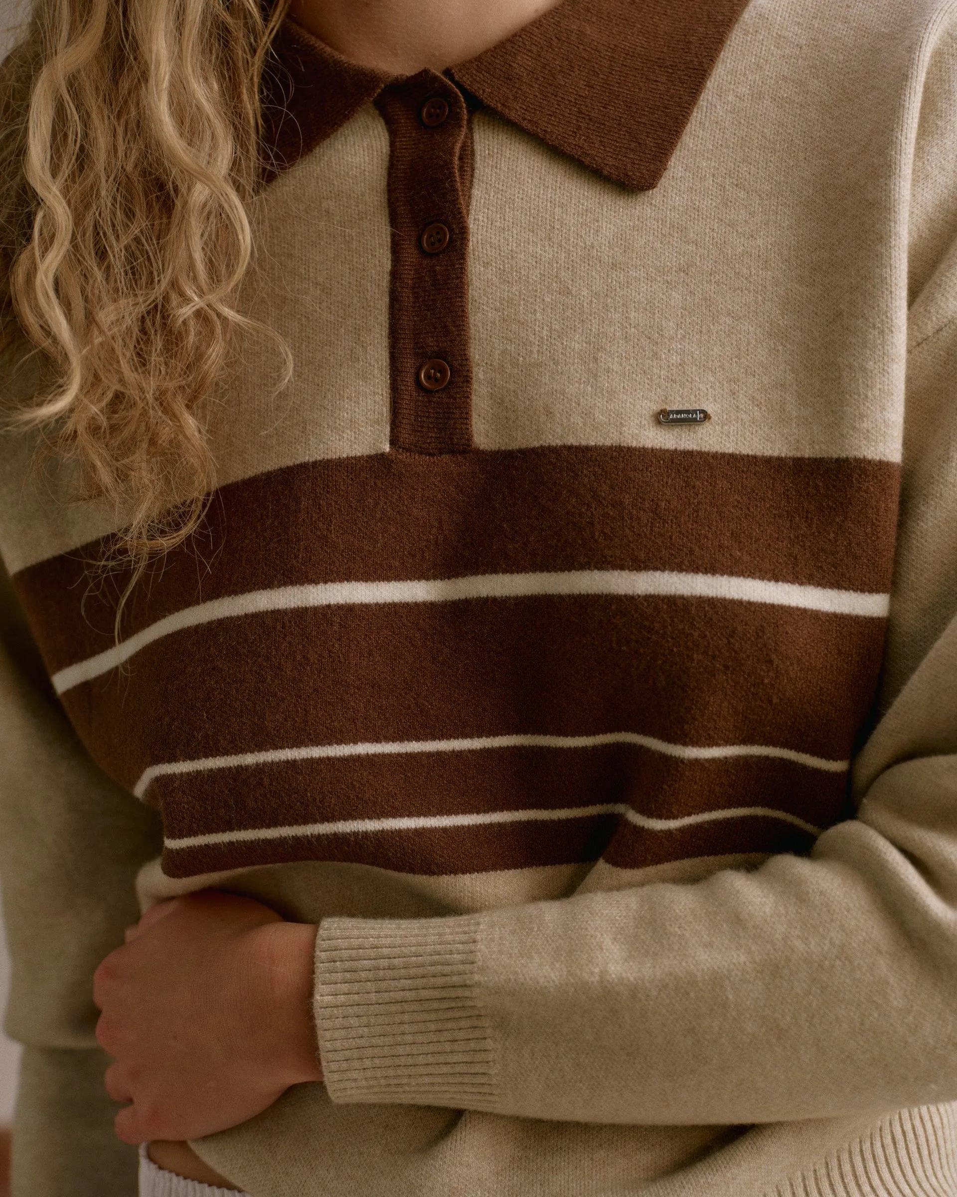 Knit Striped Rugby Sweatshirt - Beige/Brown sold by Adanola product image thumbnail 3