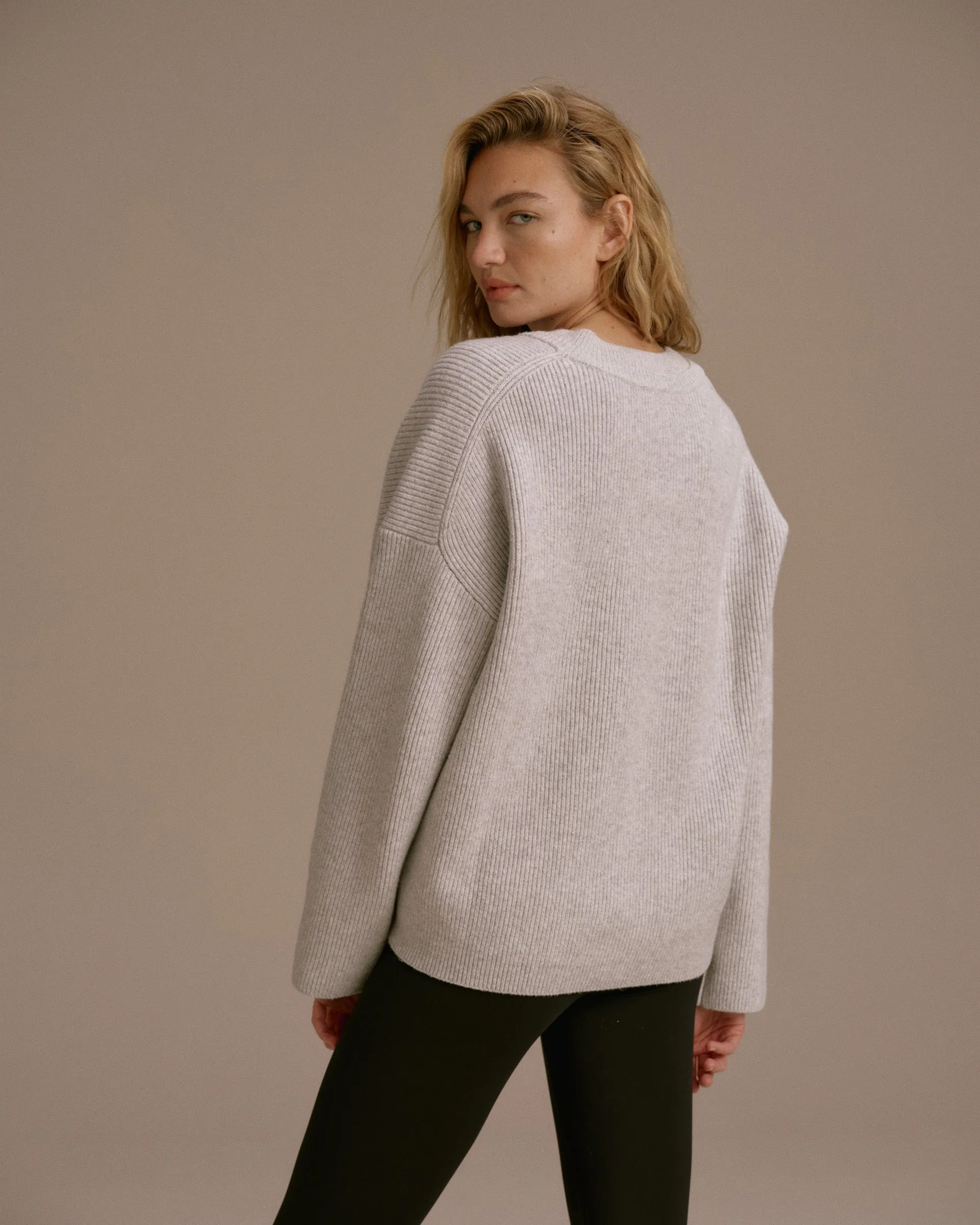 Knit Double V Neck Sweatshirt - Light Grey Melange sold by Adanola product image thumbnail 2