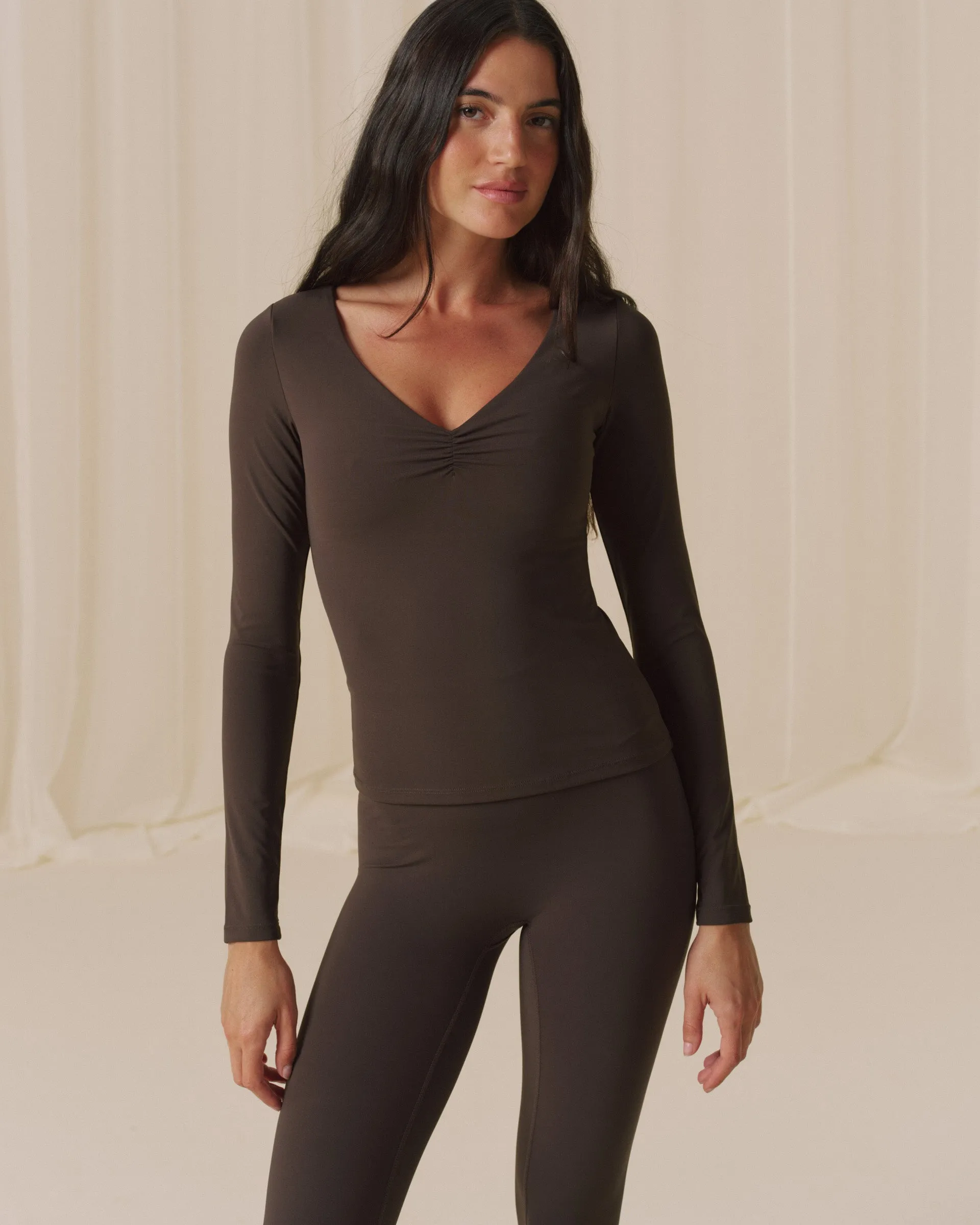 Ultimate Ruched Front Long Sleeve Top - Coffee Bean sold by Adanola product image thumbnail 3