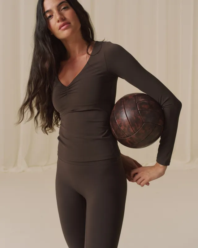 Ultimate Ruched Front Long Sleeve Top - Coffee Bean sold by Adanola