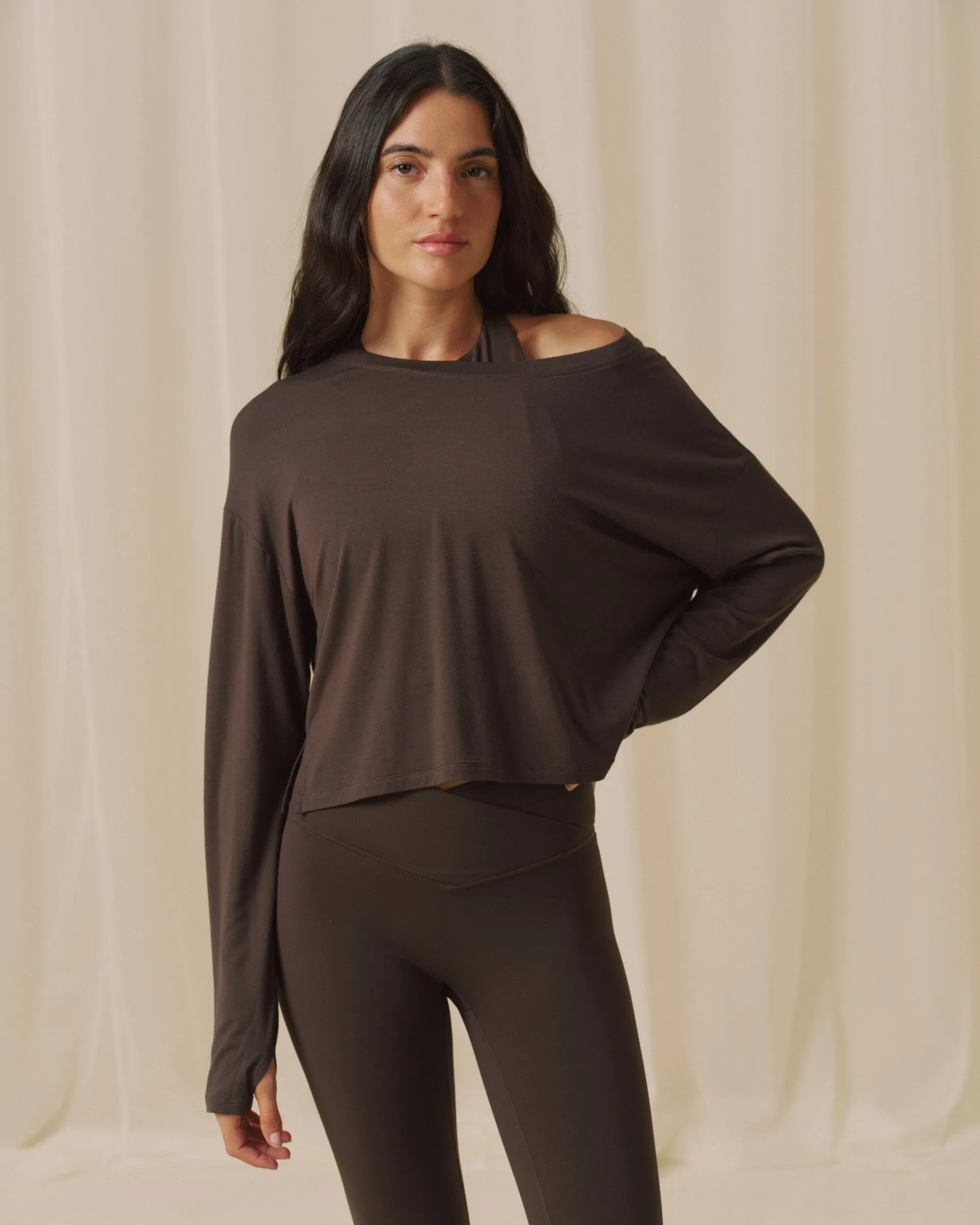 Long Sleeve Modal Yoga Top - Coffee Bean sold by Adanola product image thumbnail 4