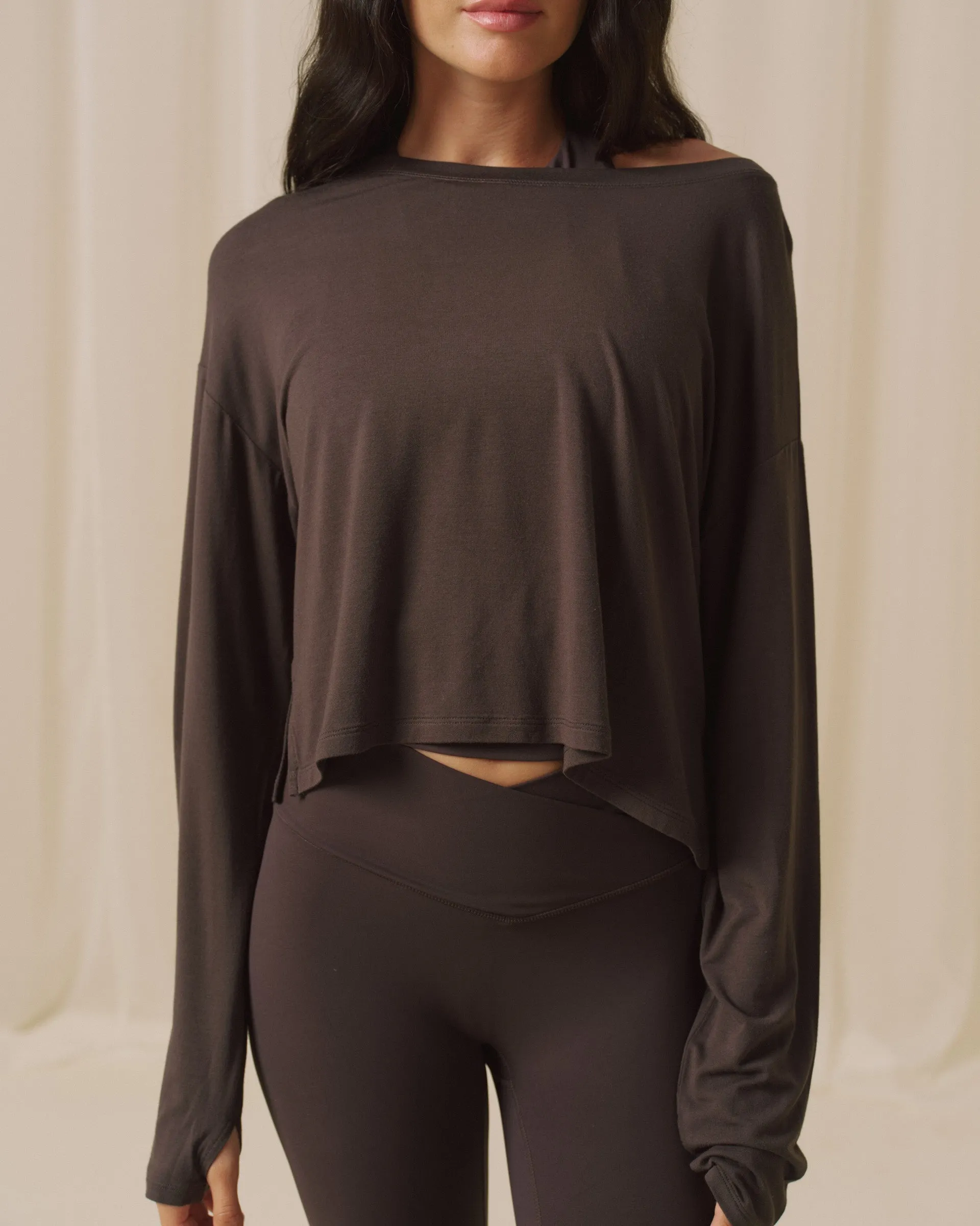 Long Sleeve Modal Yoga Top - Coffee Bean sold by Adanola product image thumbnail 3