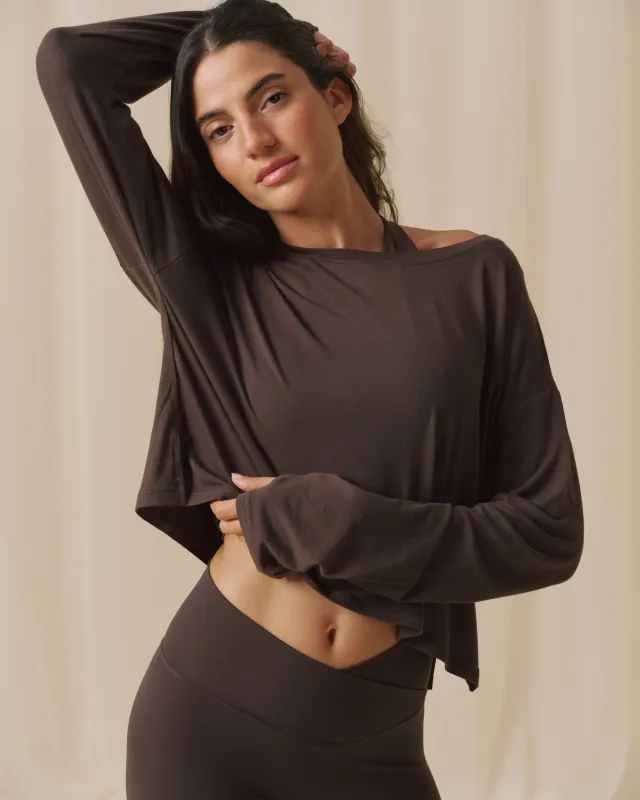 Long Sleeve Modal Yoga Top - Coffee Bean made by Adanola