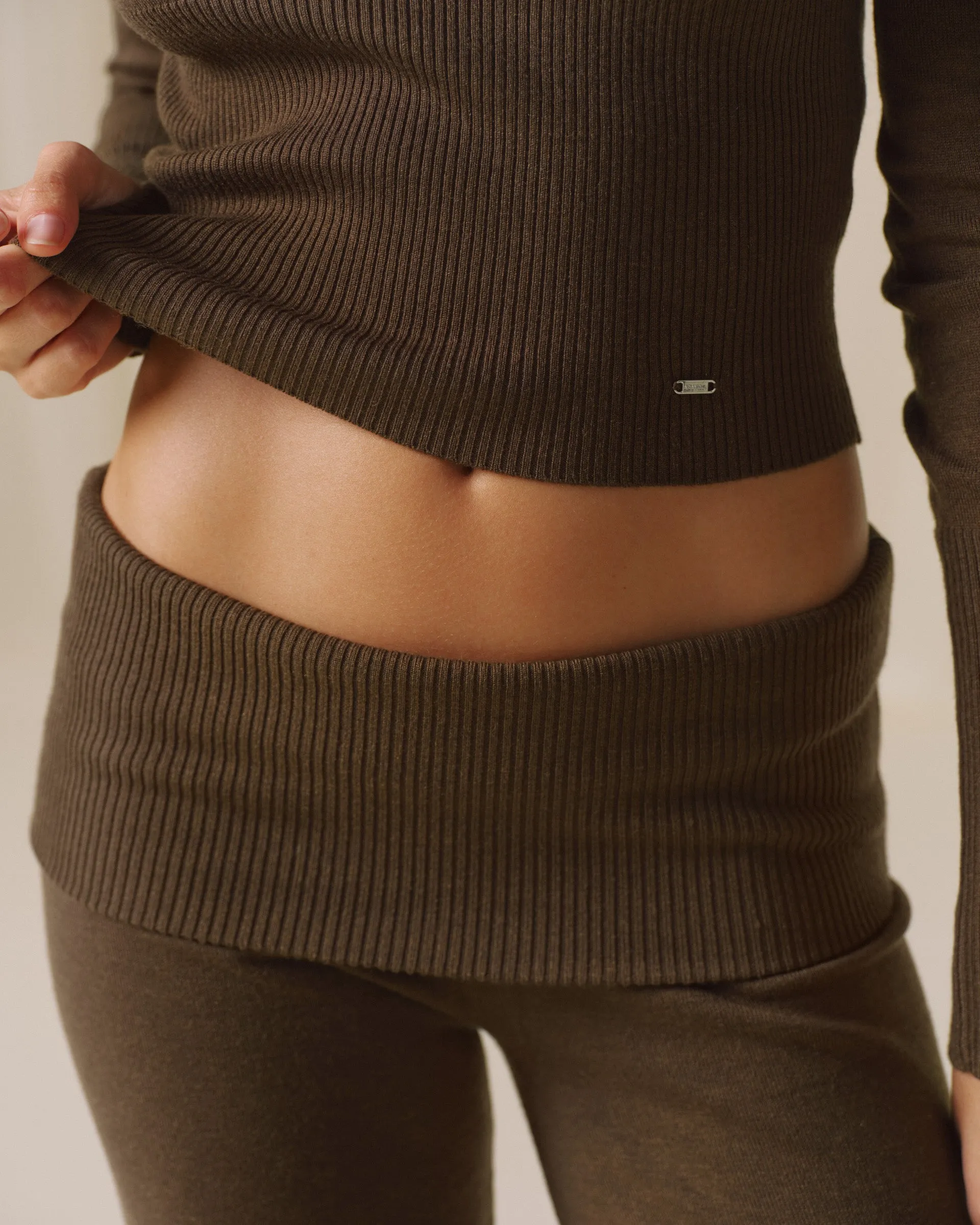 Knit Fold Over Trousers - Mocha Brown sold by Adanola product image thumbnail 3