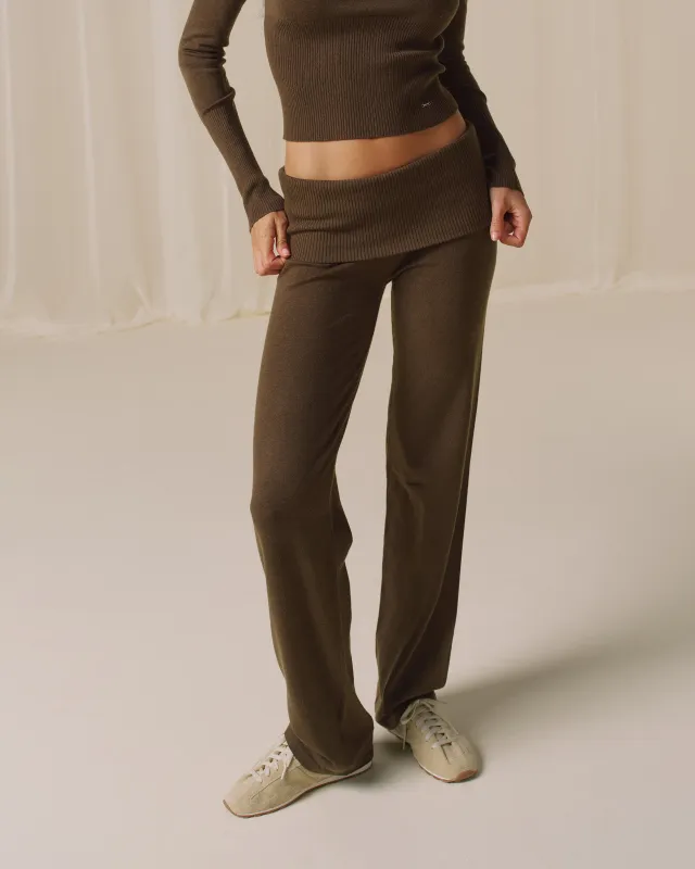 Knit Fold Over Trousers - Mocha Brown made by Adanola