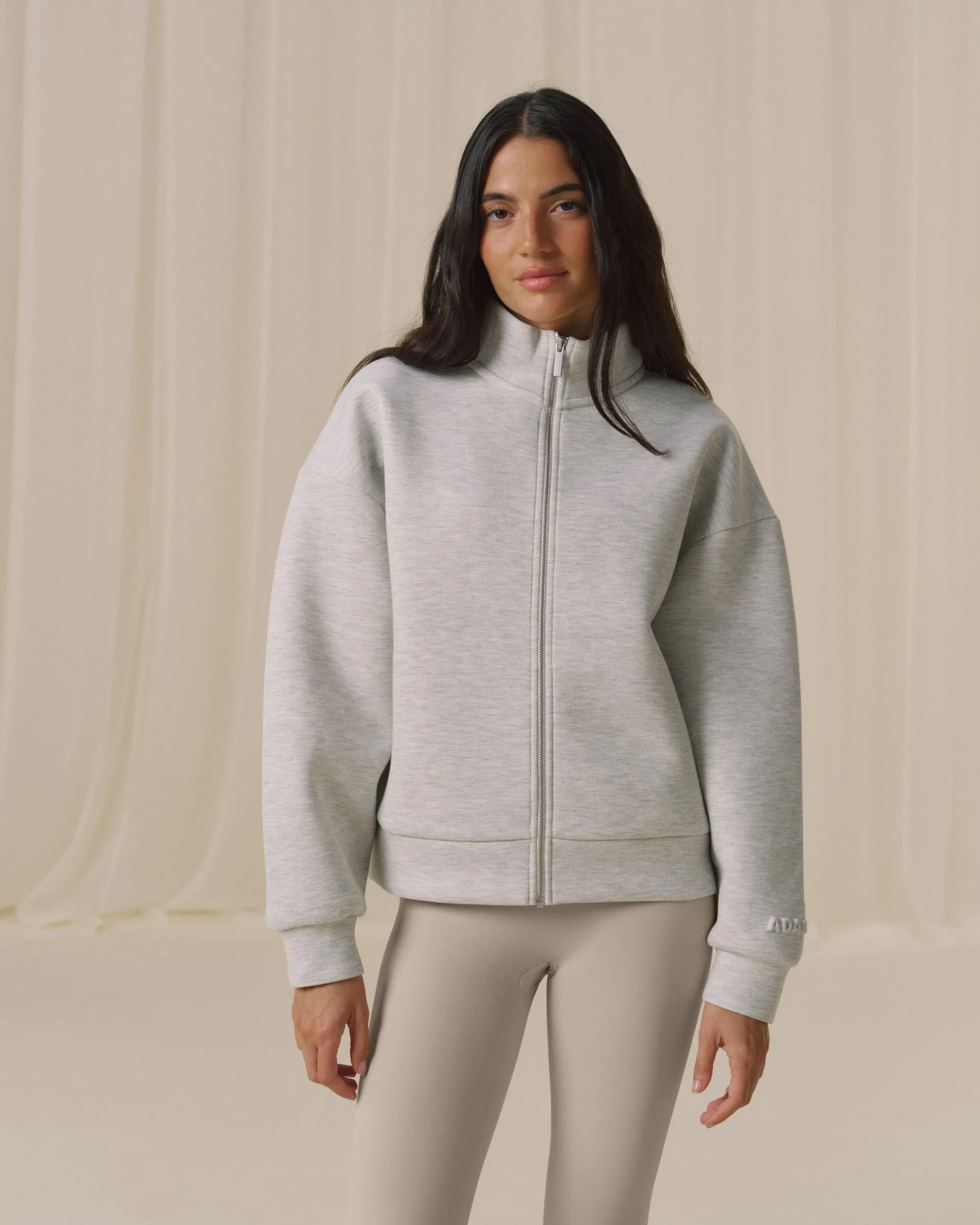 Bonded Funnel Neck Zip Sweatshirt - Light Grey Melange sold by Adanola