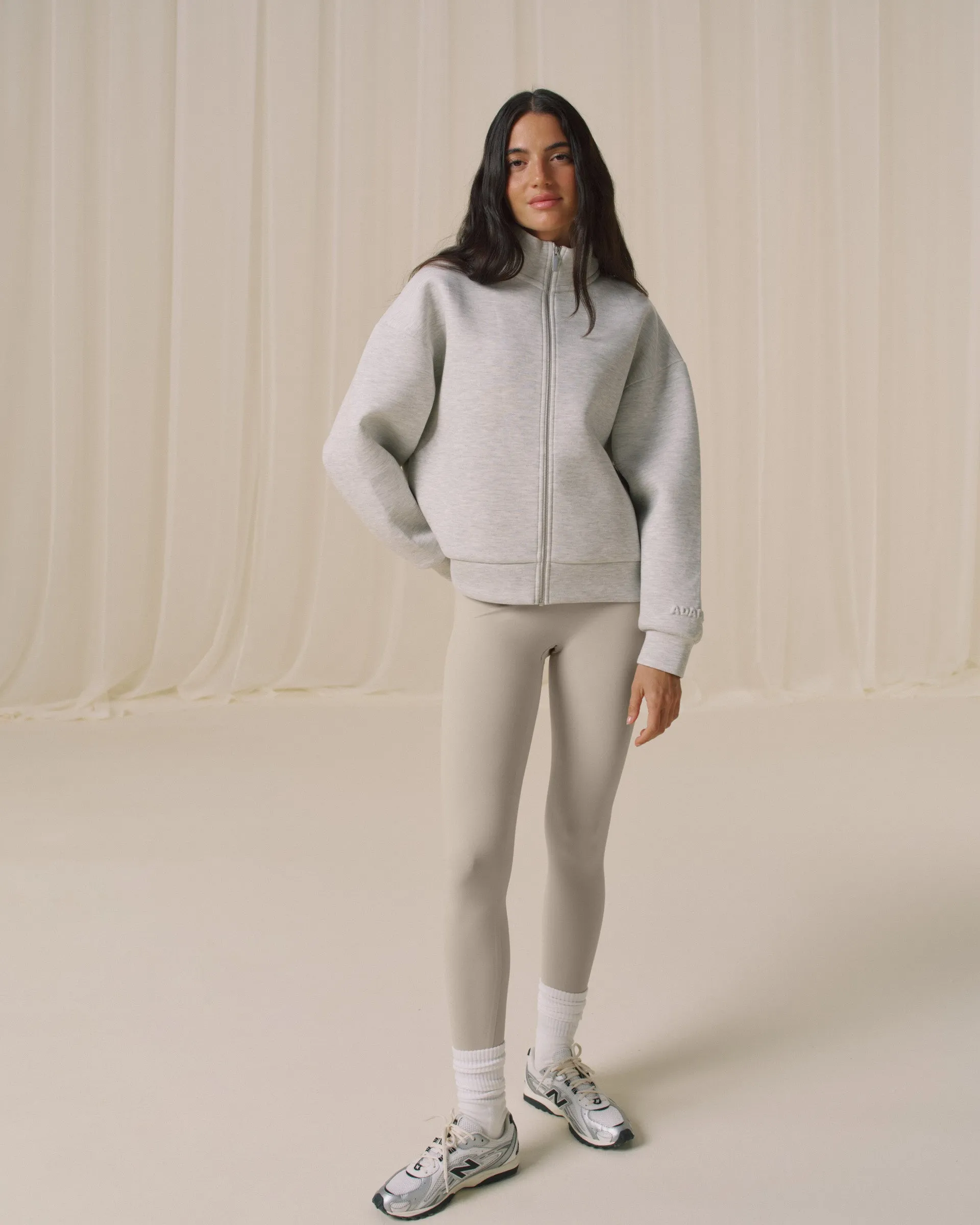 Bonded Funnel Neck Zip Sweatshirt - Light Grey Melange sold by Adanola product image thumbnail 4