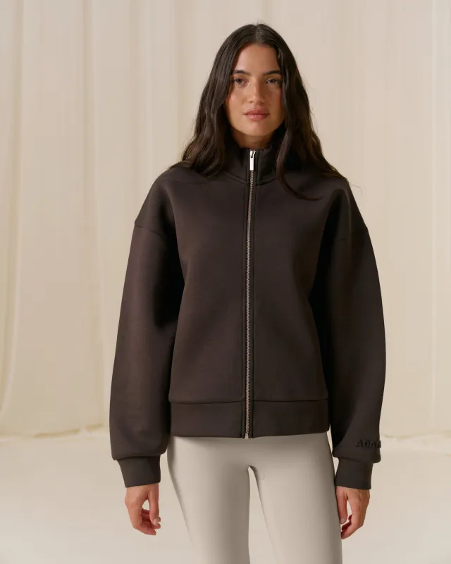 Bonded Funnel Neck Zip Sweatshirt - Coffee Bean sold by Adanola