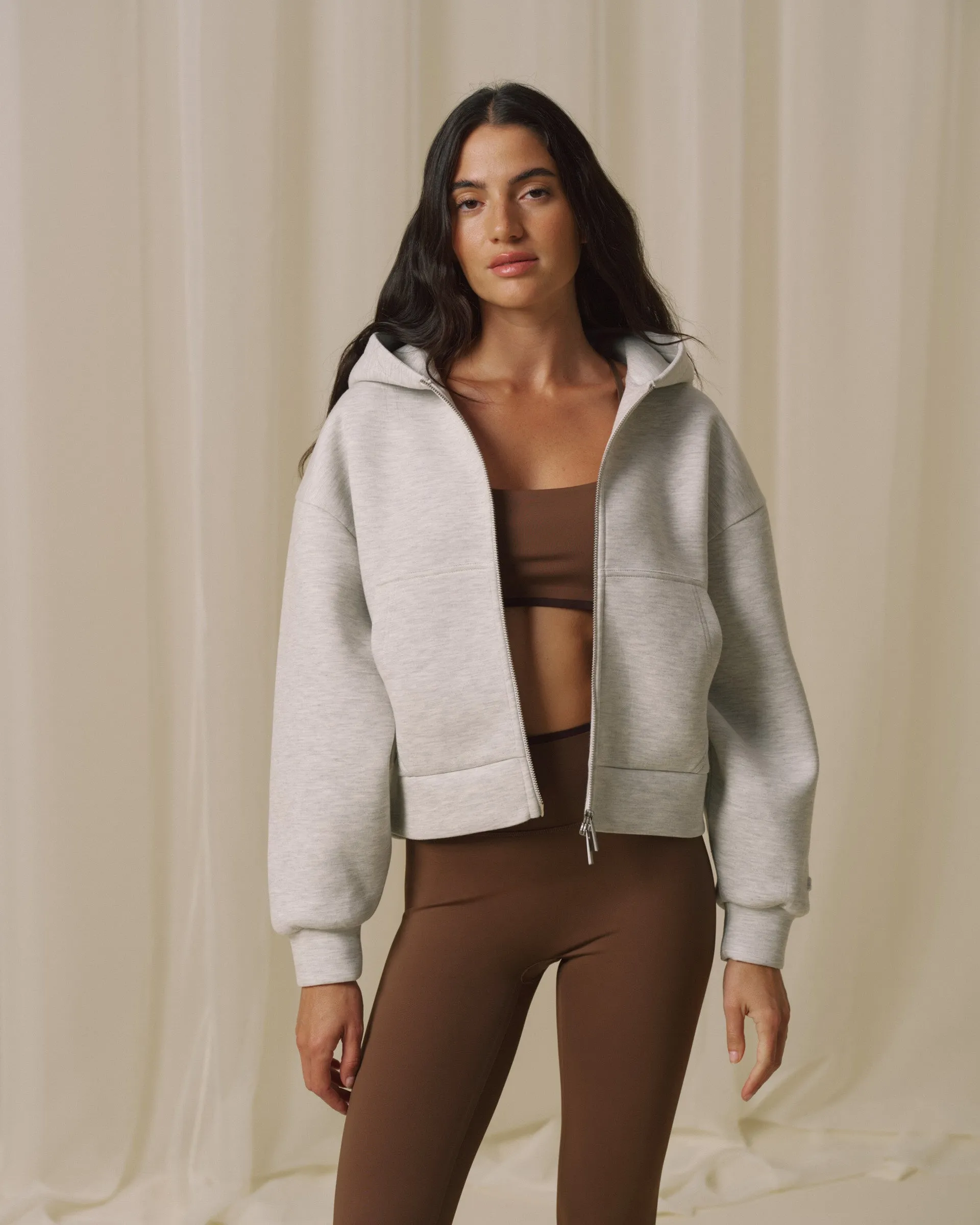 Bonded Zip Through Hoodie - Light Grey Melange sold by Adanola