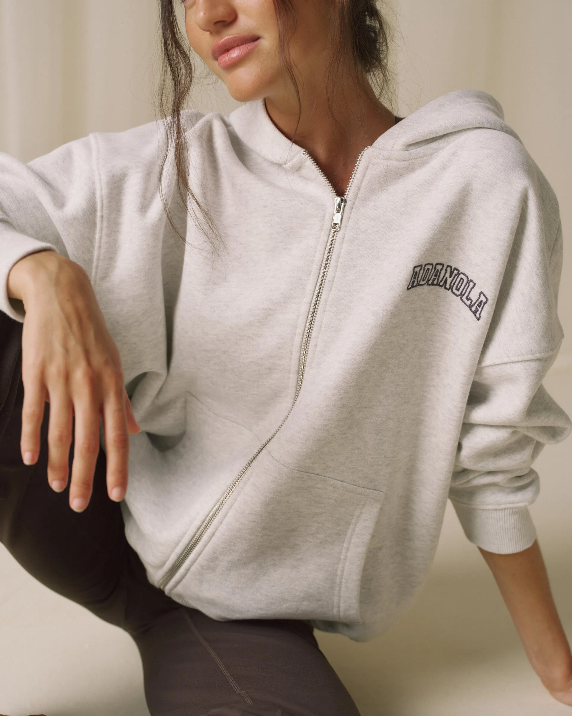 Varsity Zip Through Hoodie - Light Grey Melange sold by Adanola product image thumbnail 3