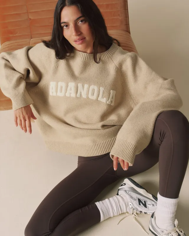Varsity Boucle Oversized Knit Sweatshirt - Oatmeal/Marshmallow White sold by Adanola