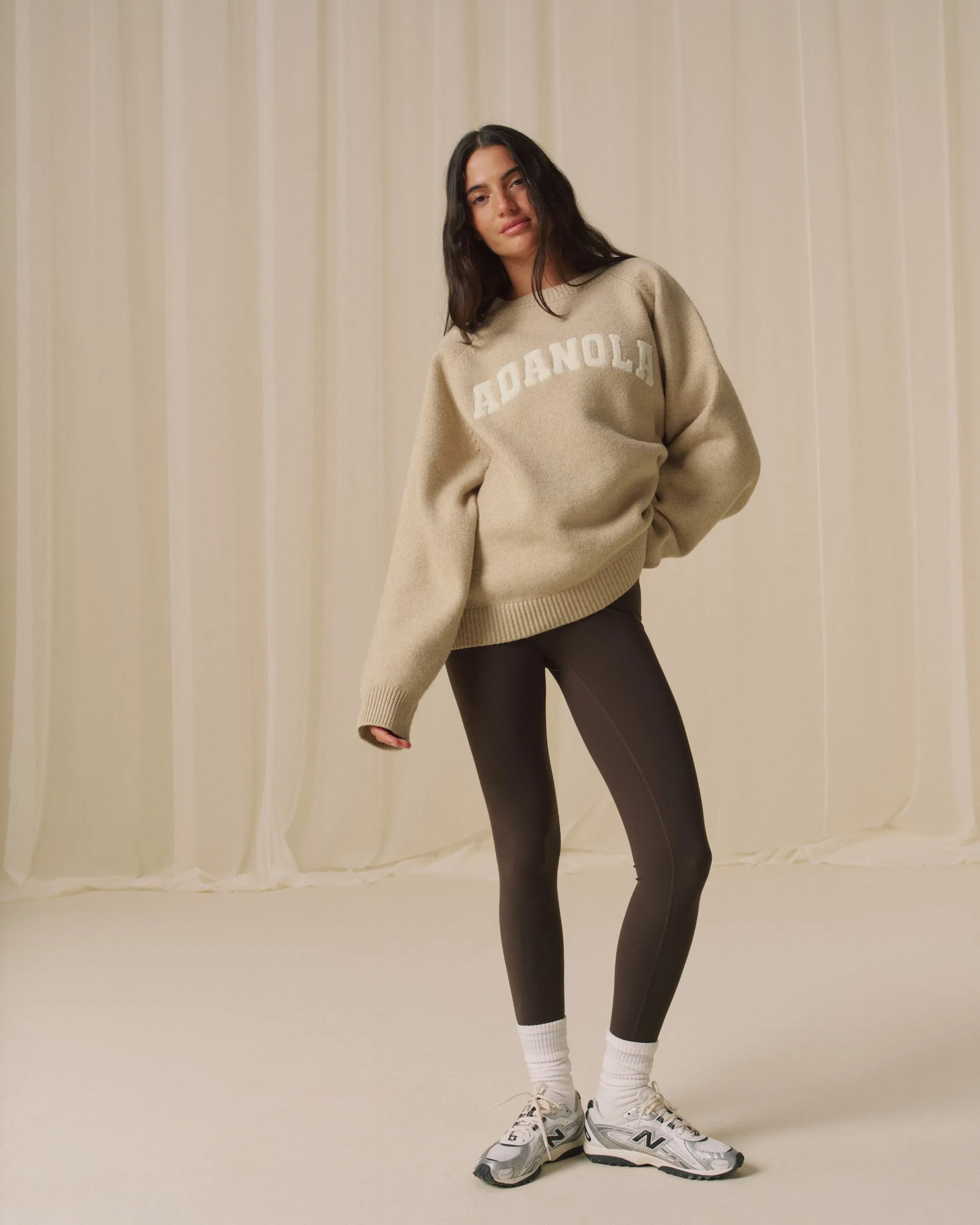Varsity Boucle Oversized Knit Sweatshirt - Oatmeal/Marshmallow White sold by Adanola product image thumbnail 4