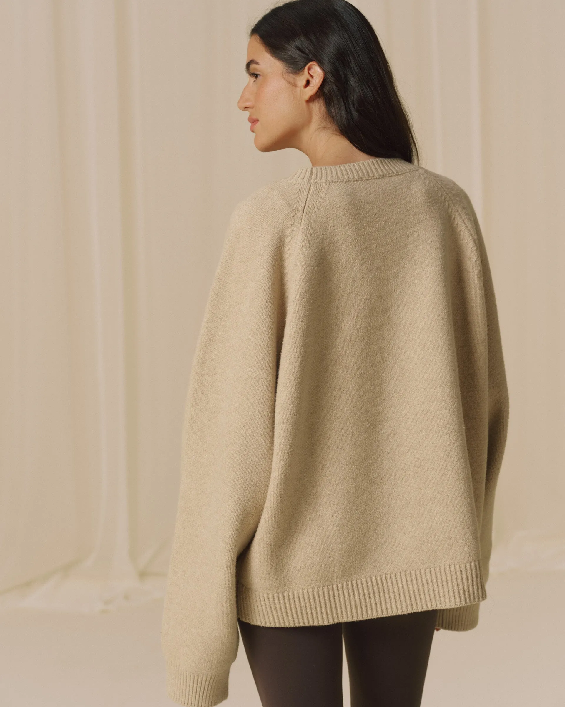 Varsity Boucle Oversized Knit Sweatshirt - Oatmeal/Marshmallow White sold by Adanola product image thumbnail 2
