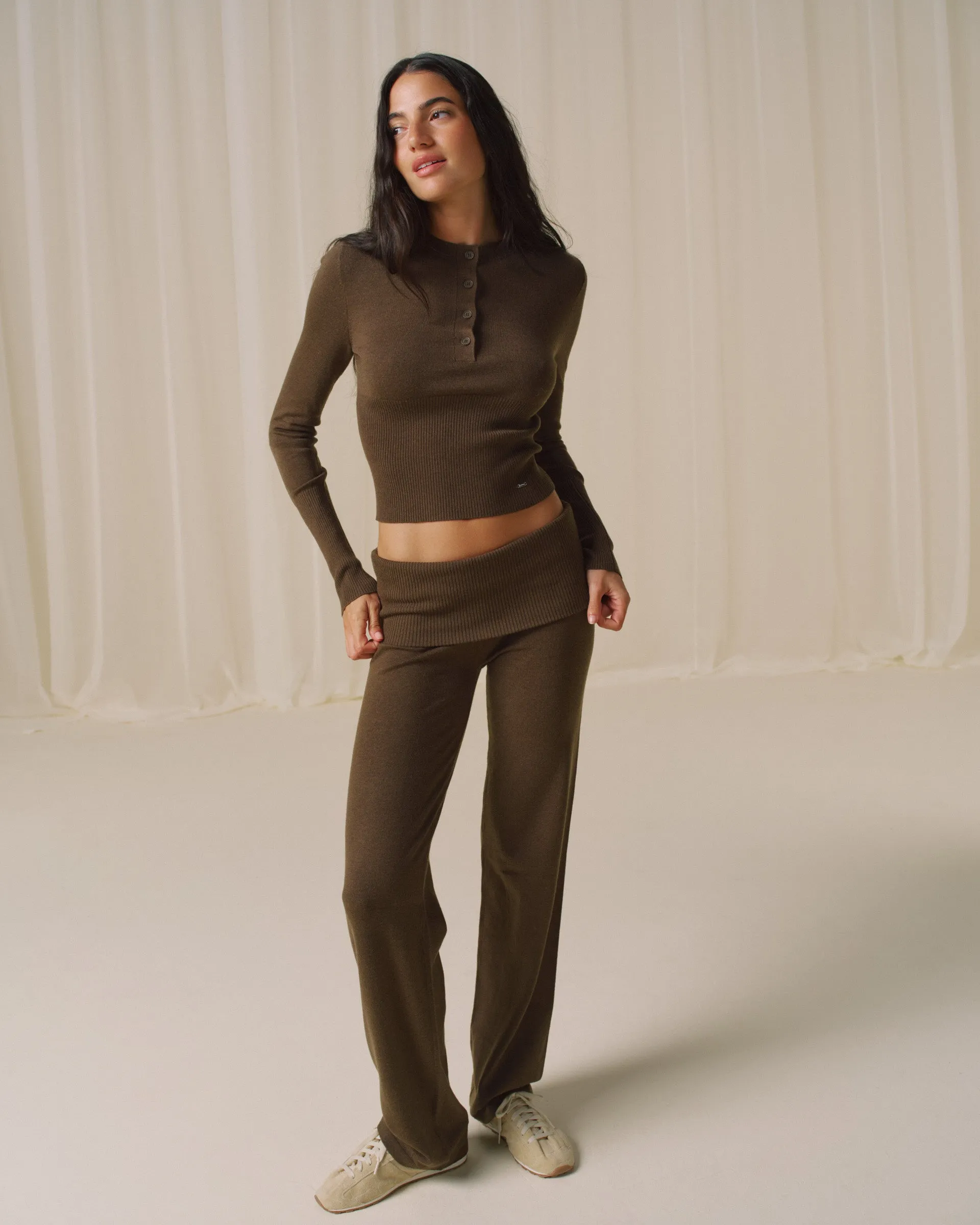 Knit Button Up Top - Dark Mocha Brown sold by Adanola product image thumbnail 4