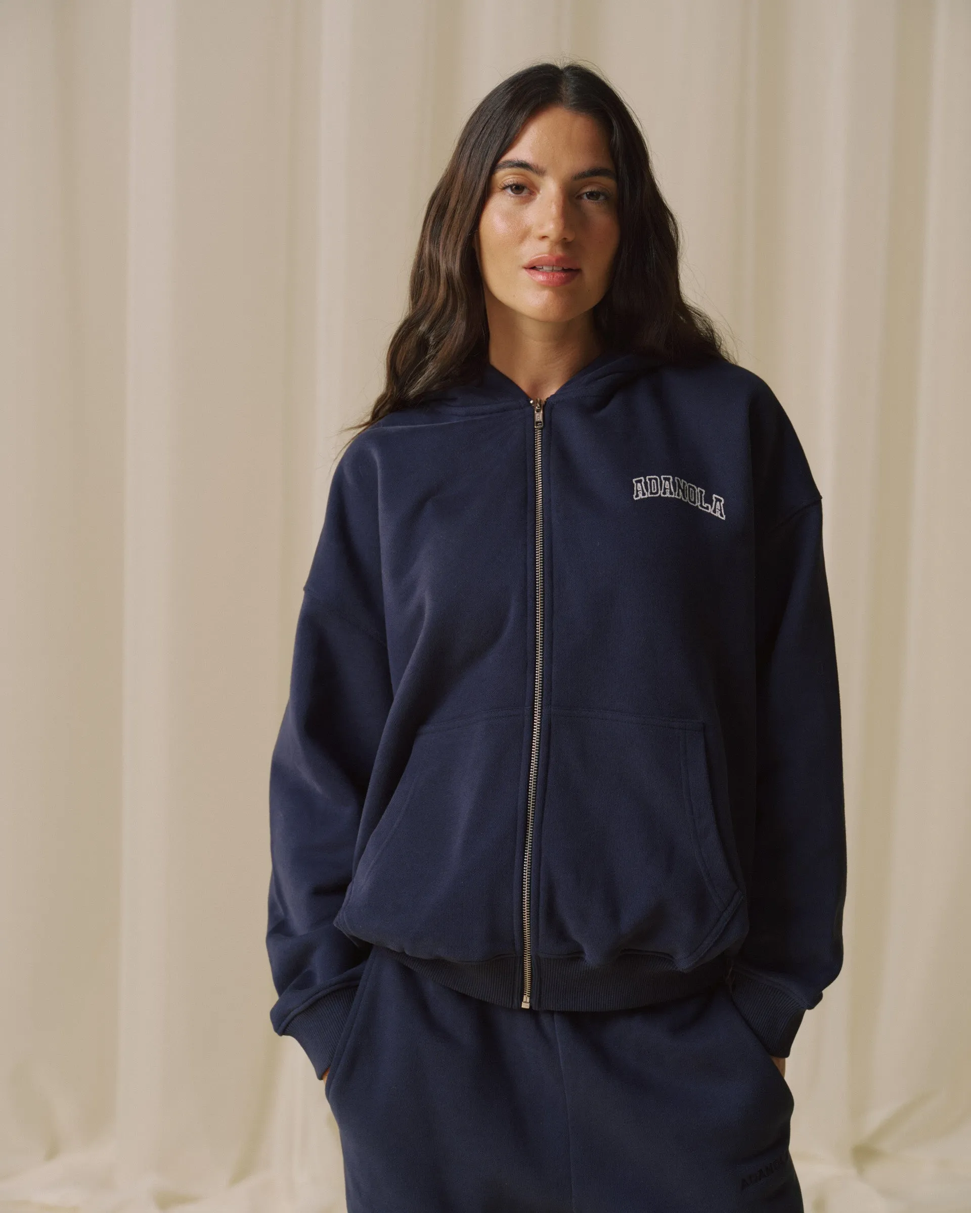 Varsity Zip Through Hoodie - Navy Blue sold by Adanola