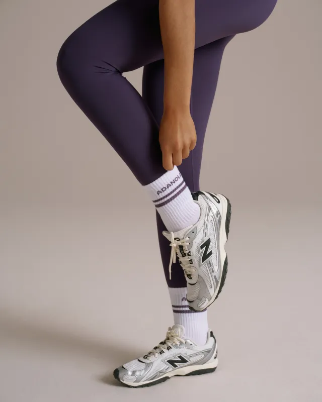 Sport Stripe Socks - White/Dark Plum sold by Adanola