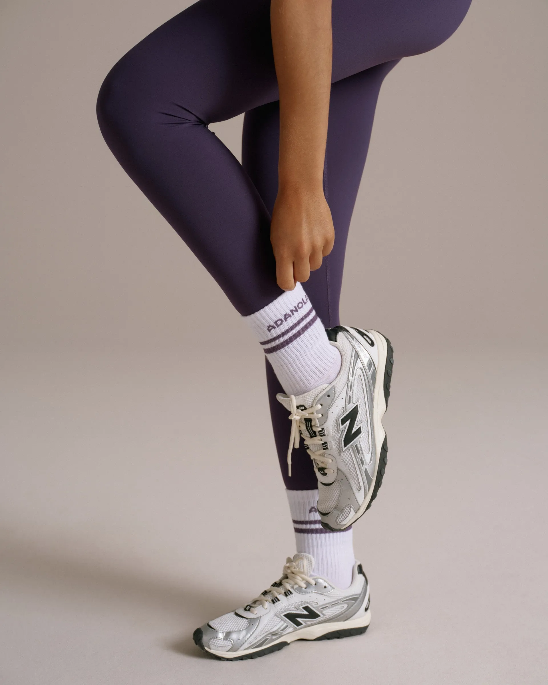 Sport Stripe Socks - White/Dark Plum sold by Adanola