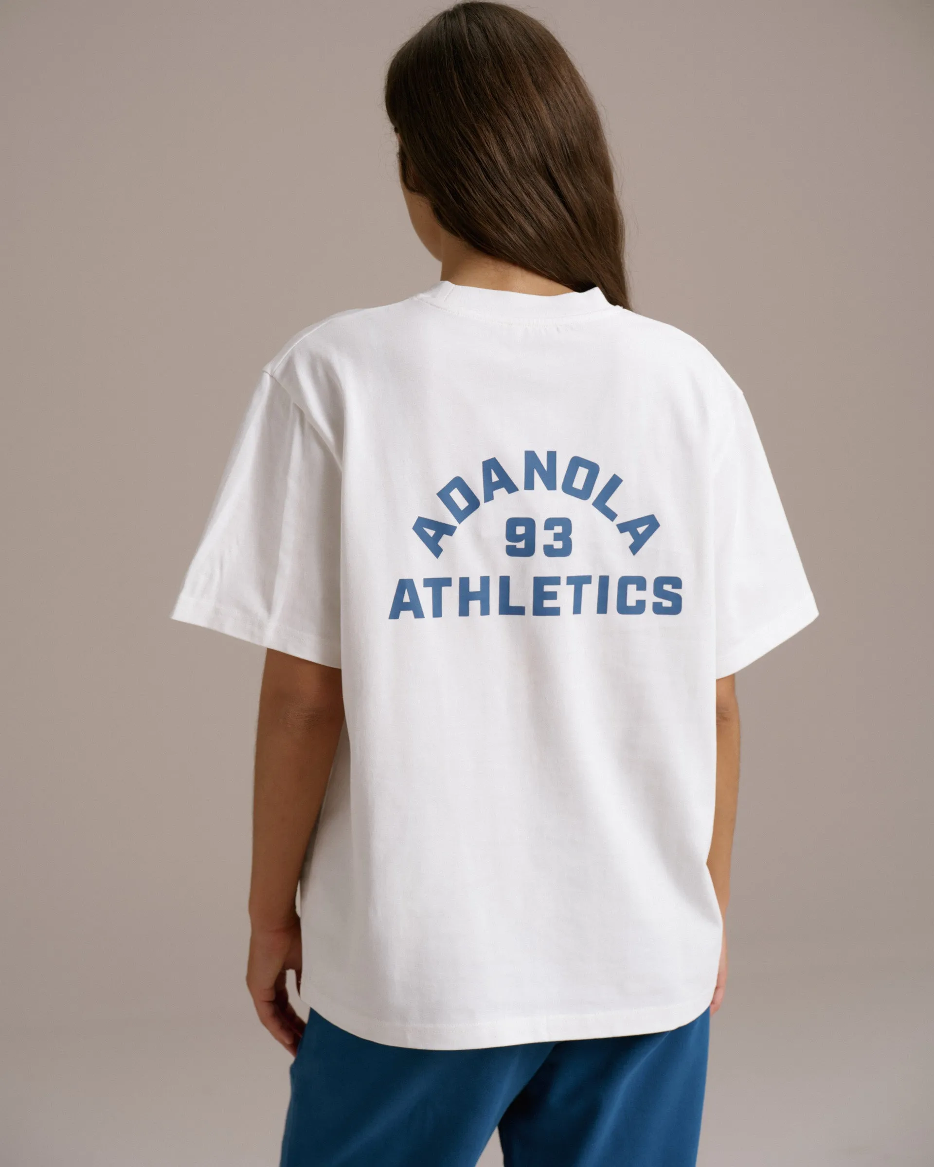 Varsity Short Sleeve Oversized T-shirt - White/College Blue sold by Adanola product image thumbnail 2