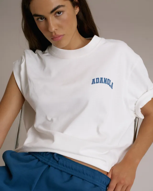 Varsity Short Sleeve Oversized T-shirt - White/College Blue sold by Adanola