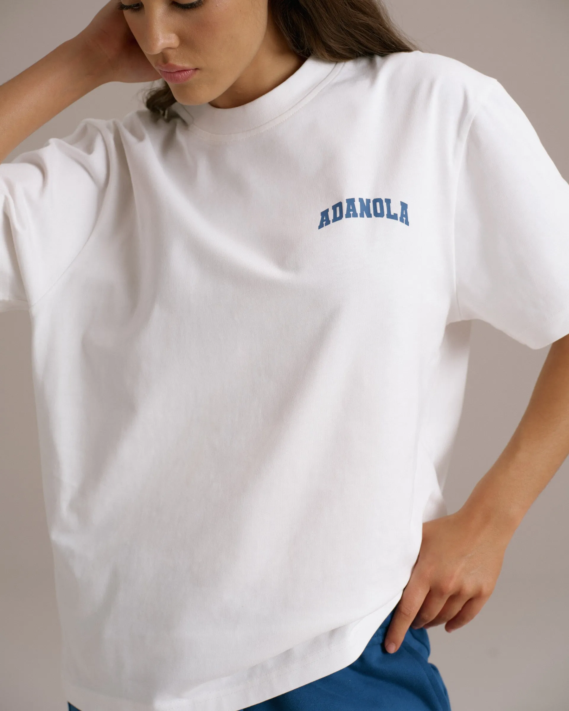 Varsity Short Sleeve Oversized T-shirt - White/College Blue sold by Adanola product image thumbnail 3