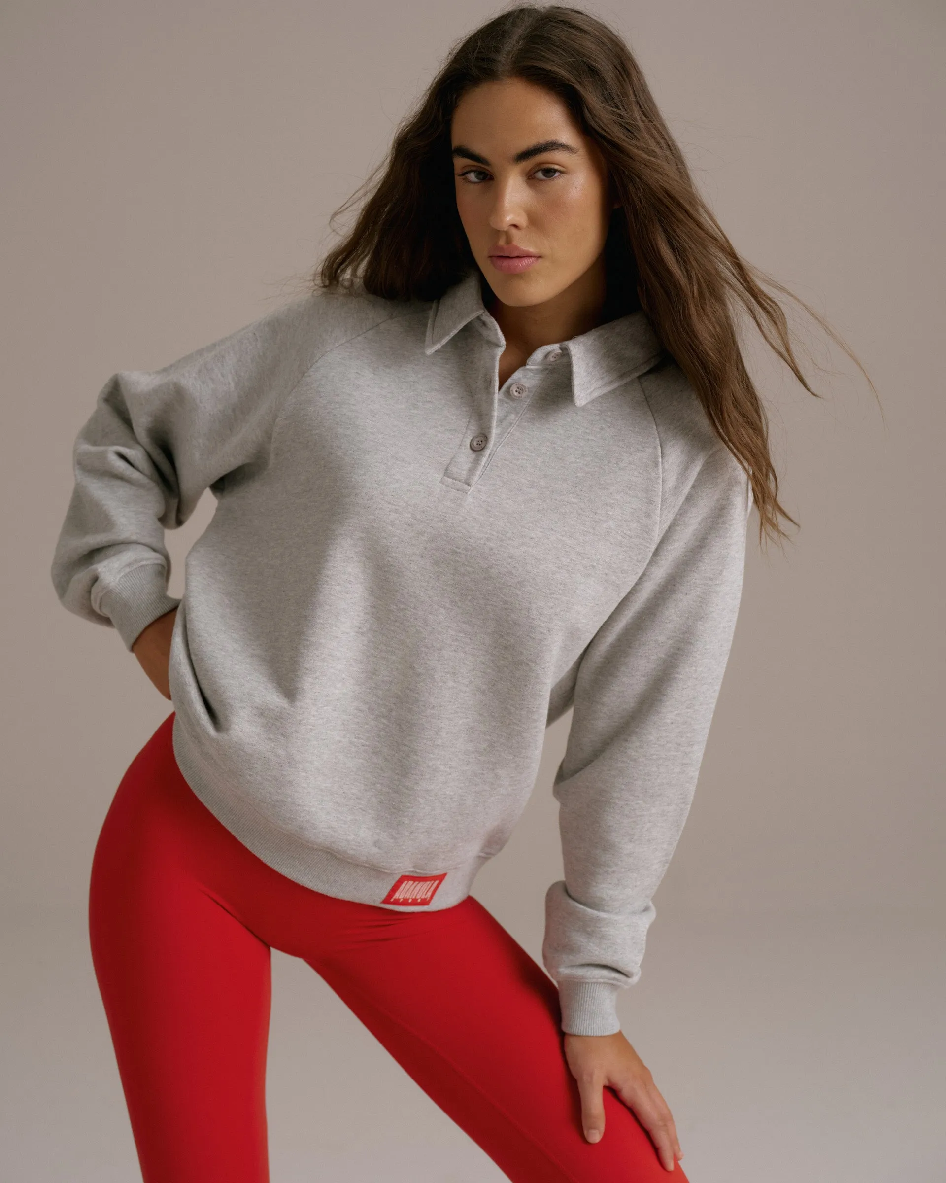 Raglan Polo Sweatshirt - Grey Melange sold by Adanola