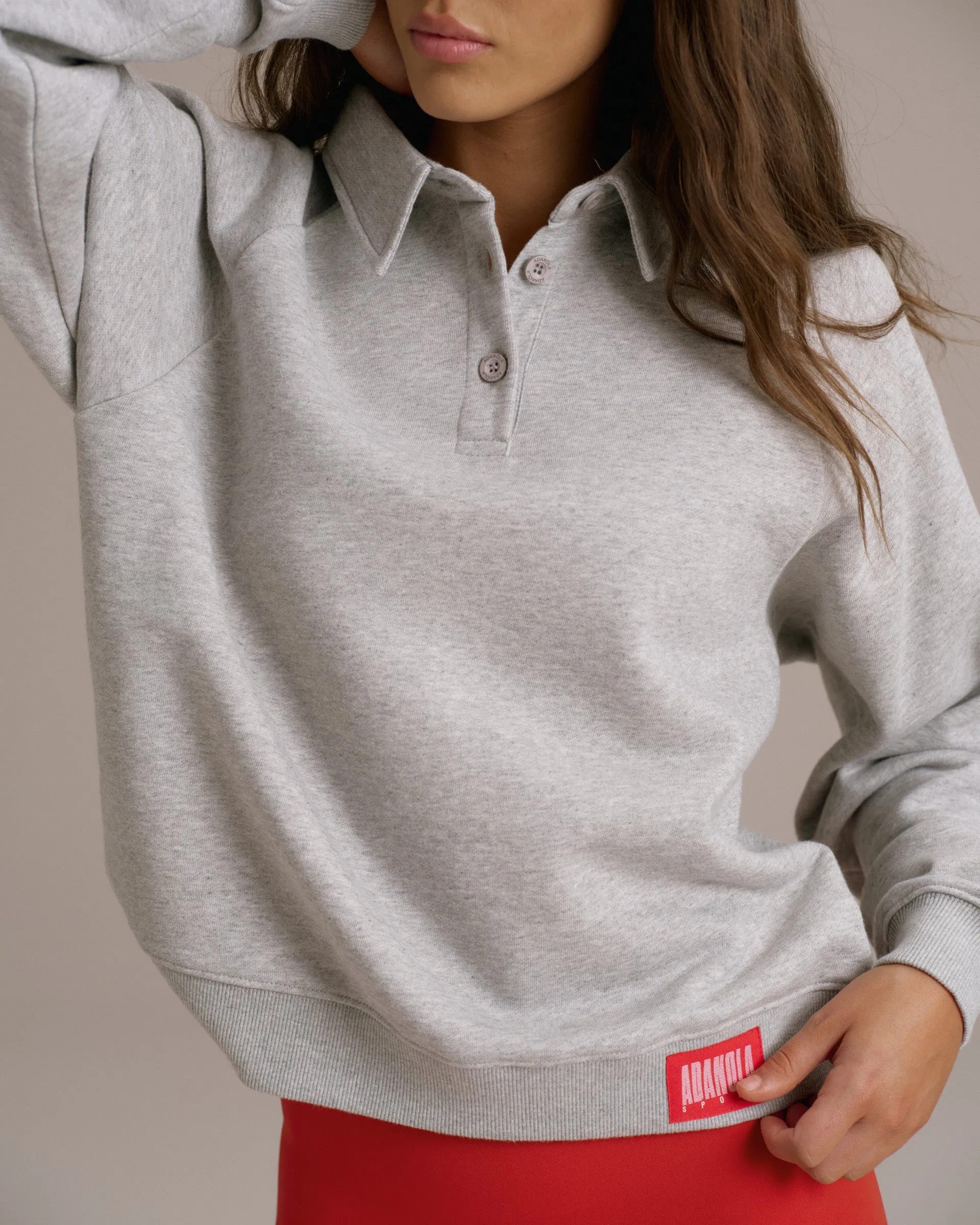 Raglan Polo Sweatshirt - Grey Melange sold by Adanola product image thumbnail 4