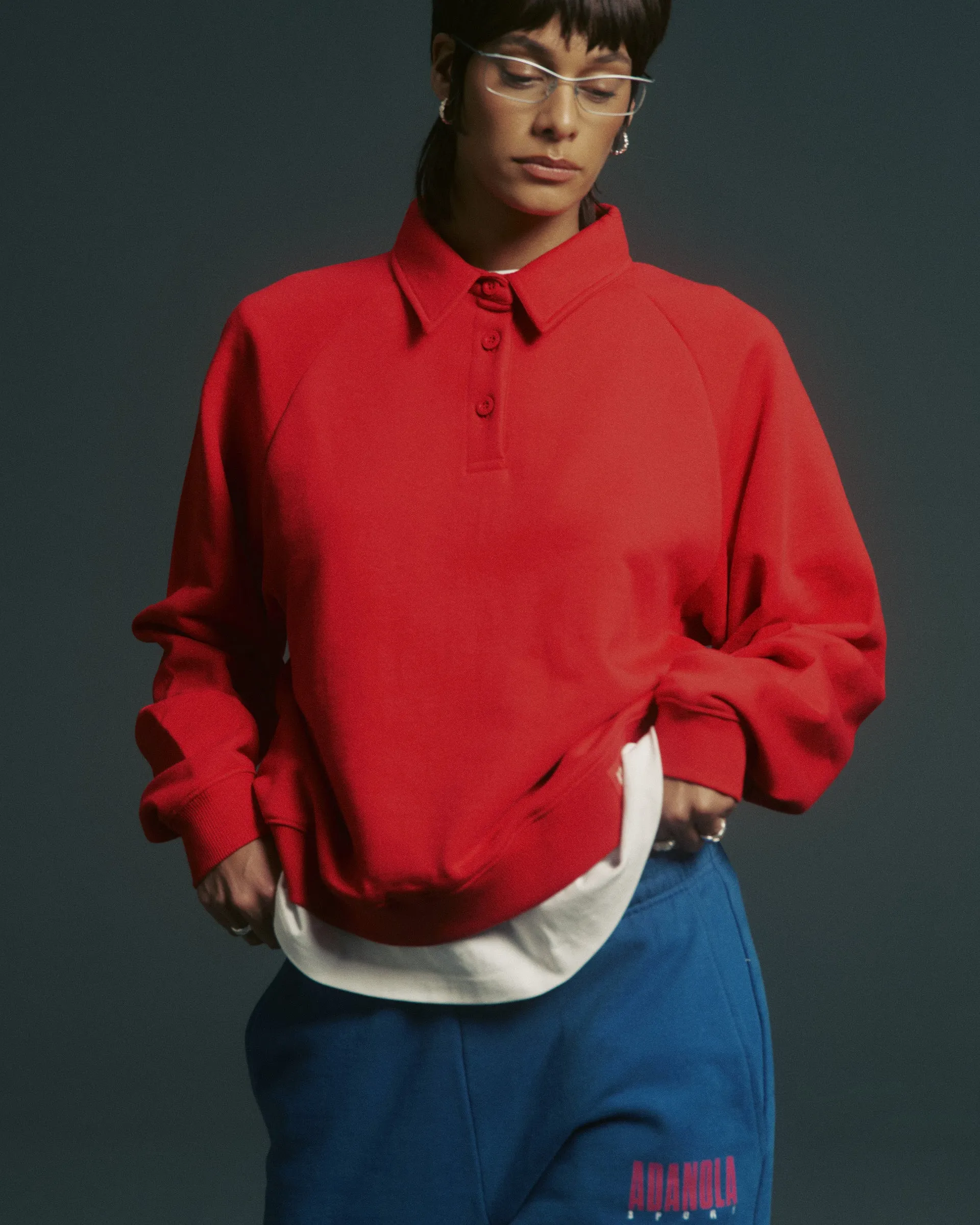 Raglan Polo Sweatshirt - Classic Red sold by Adanola