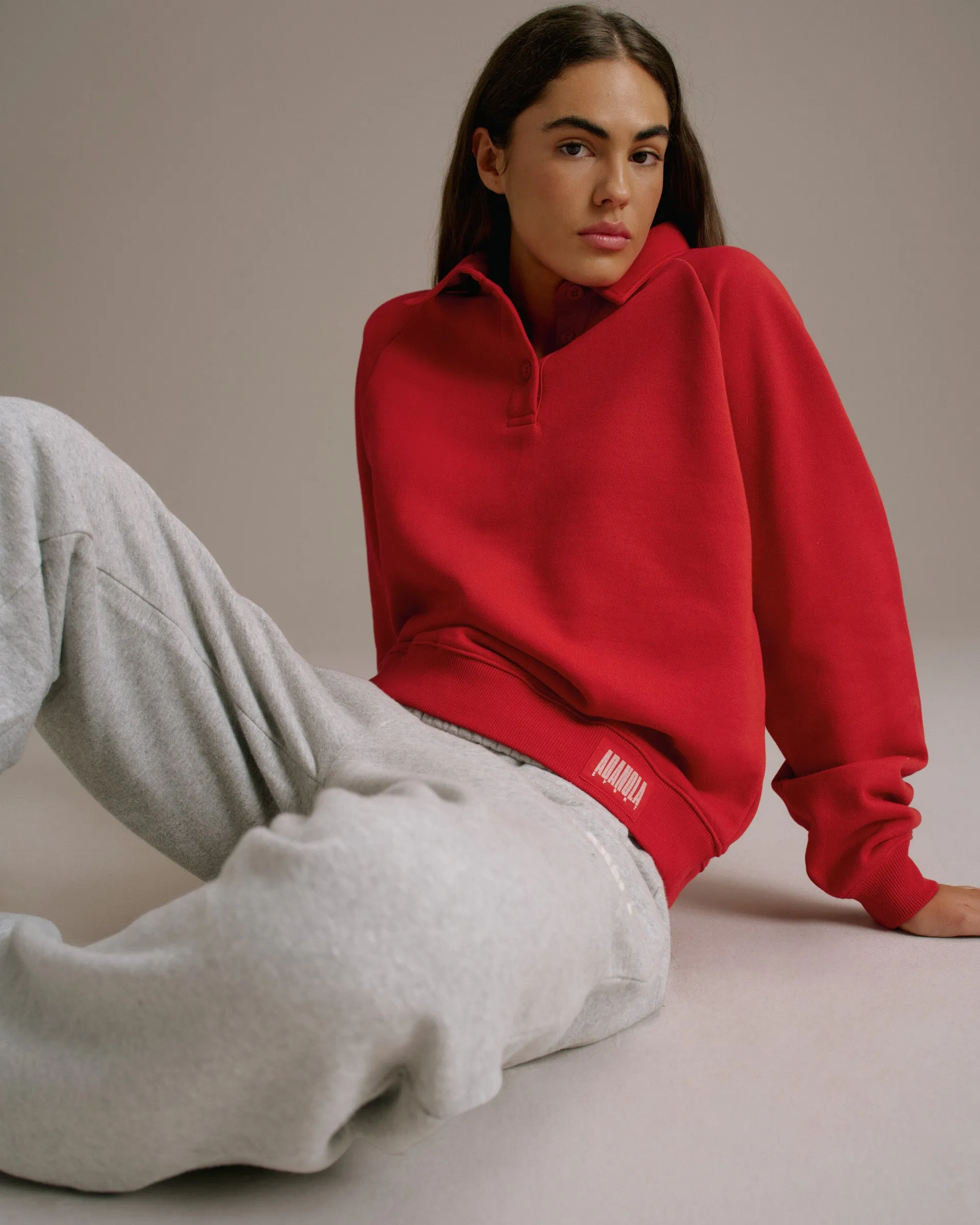 Raglan Polo Sweatshirt - Classic Red sold by Adanola product image thumbnail 4