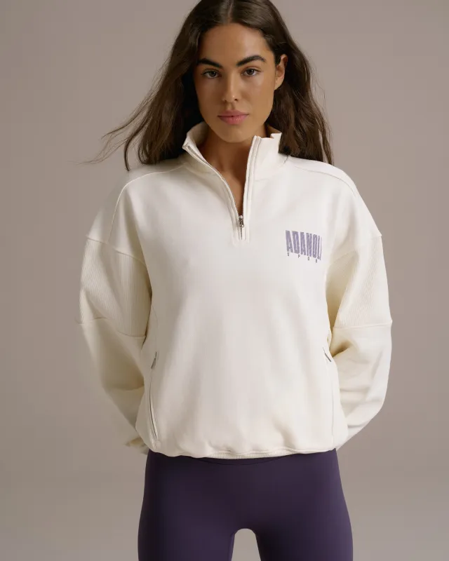 Sport Horizon Relaxed Funnel Neck Zip Sweatshirt - Marshmallow White sold by Adanola