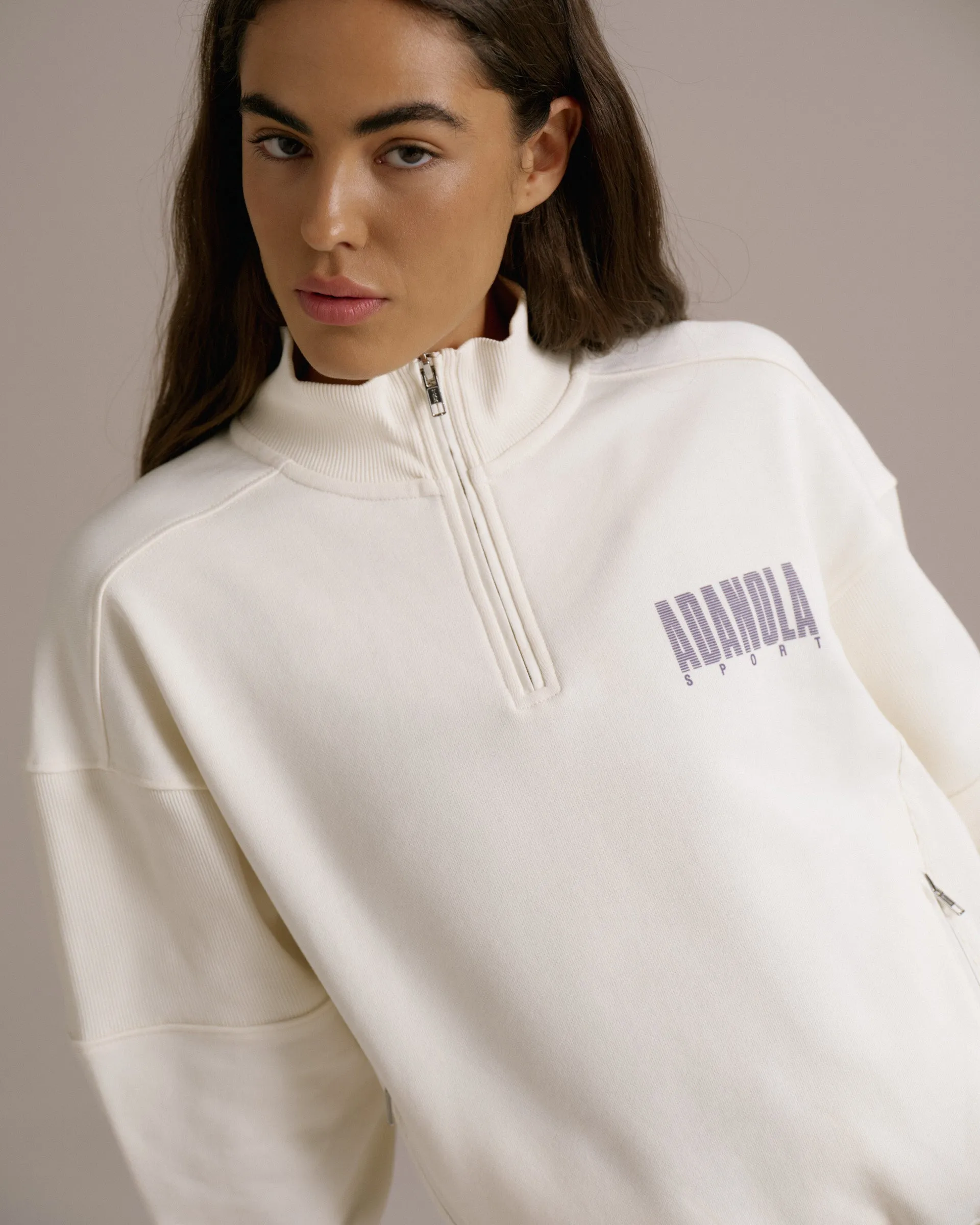 Sport Horizon Relaxed Funnel Neck Zip Sweatshirt - Marshmallow White sold by Adanola product image thumbnail 3