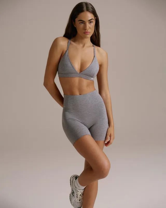 Brushed Triangle Cross Back Bra - Dark Grey Melange sold by Adanola