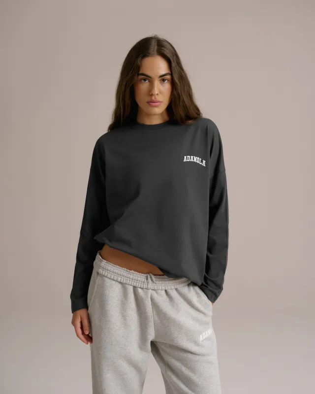 Varsity Long Sleeve Drop Shoulder T-shirt - Graphite Grey/Marshmallow White sold by Adanola