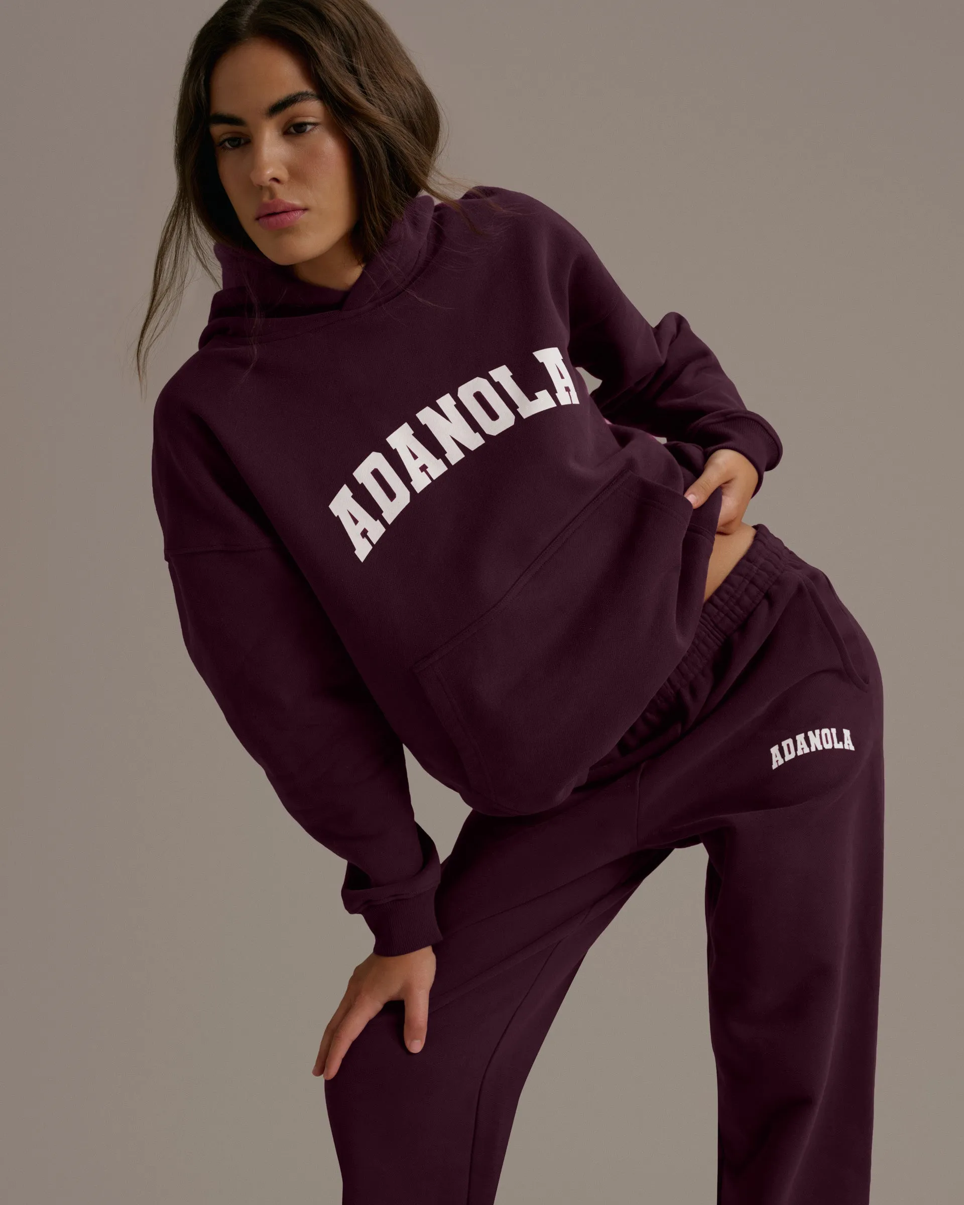 Varsity Oversized Hoodie - Dark Cherry/Marshmallow White sold by Adanola