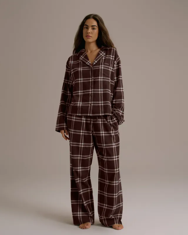 Box Set Brushed Cotton Checked Pyjamas - Chocolate Brown sold by Adanola