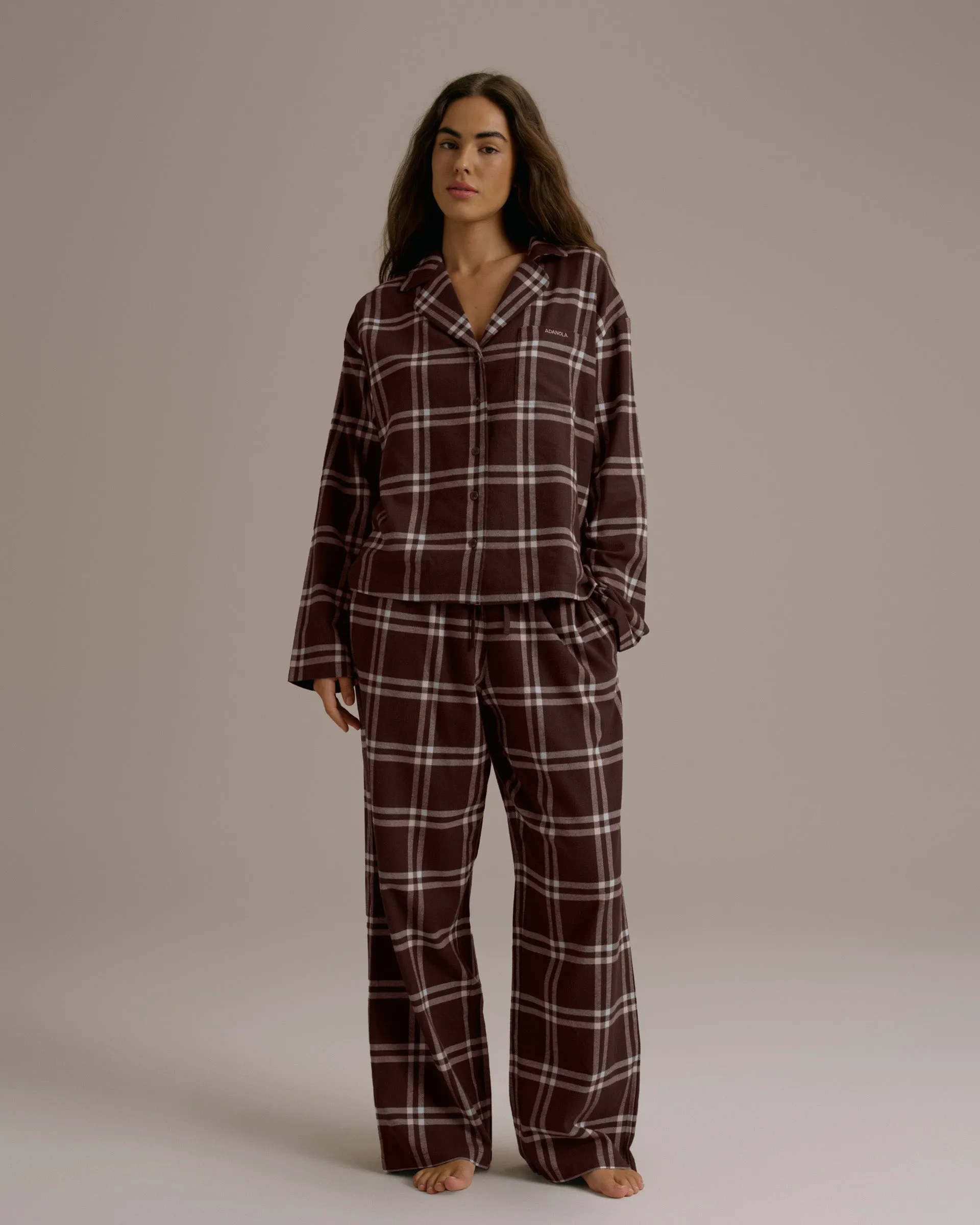 Box Set Brushed Cotton Checked Pyjamas - Chocolate Brown sold by Adanola