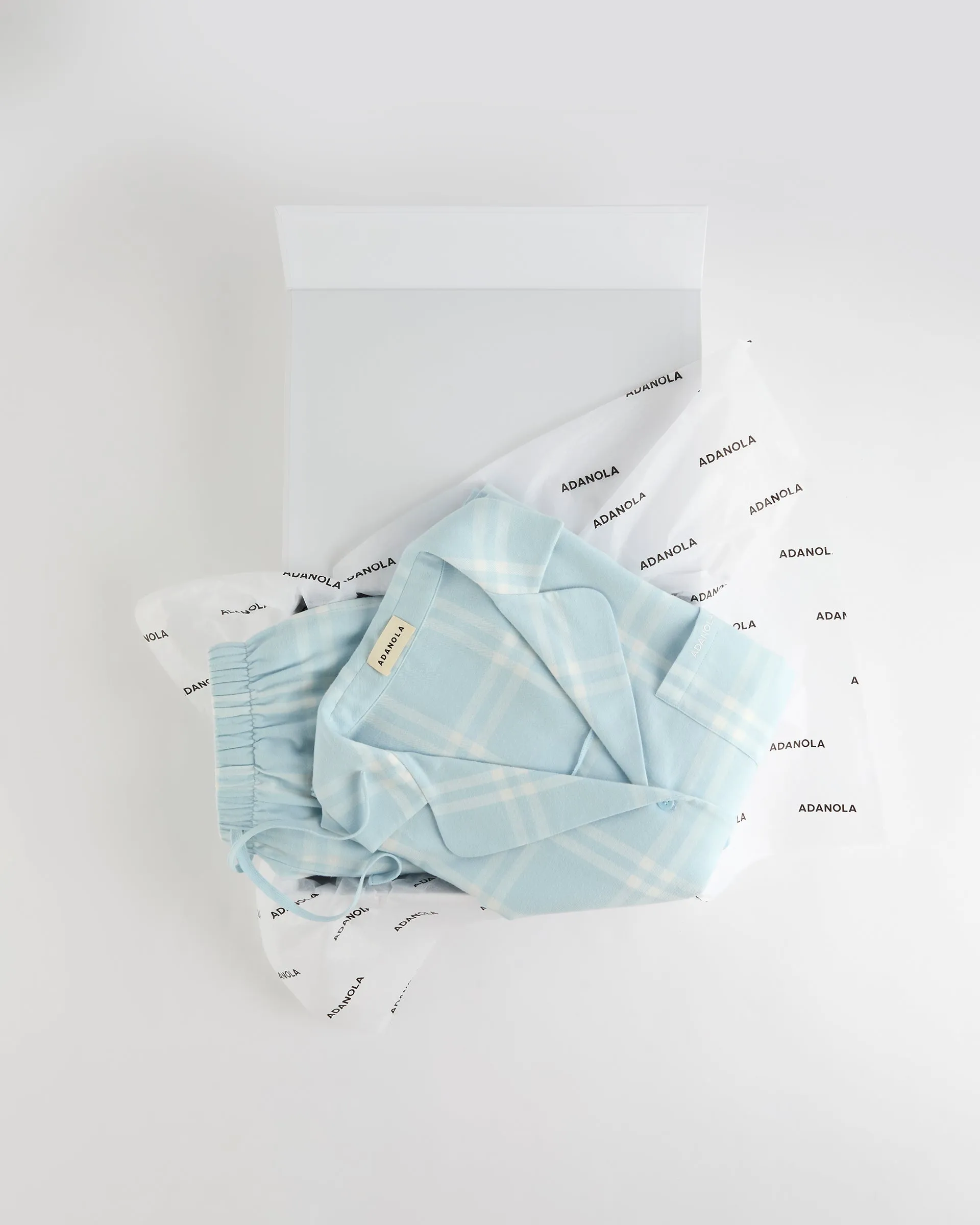 Box Set Brushed Cotton Checked Pyjamas - Light Blue sold by Adanola product image thumbnail 5