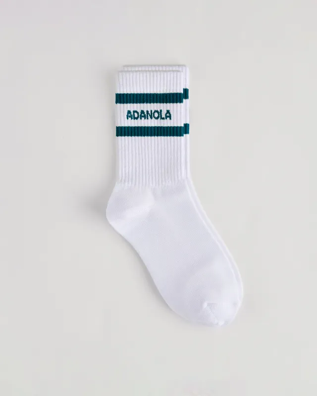 Sports Stripe Socks - White/Teal Blue sold by Adanola