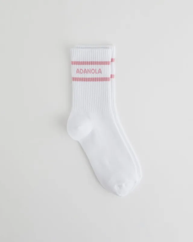 Sports Stripe Socks - White/Dusty Pink sold by Adanola