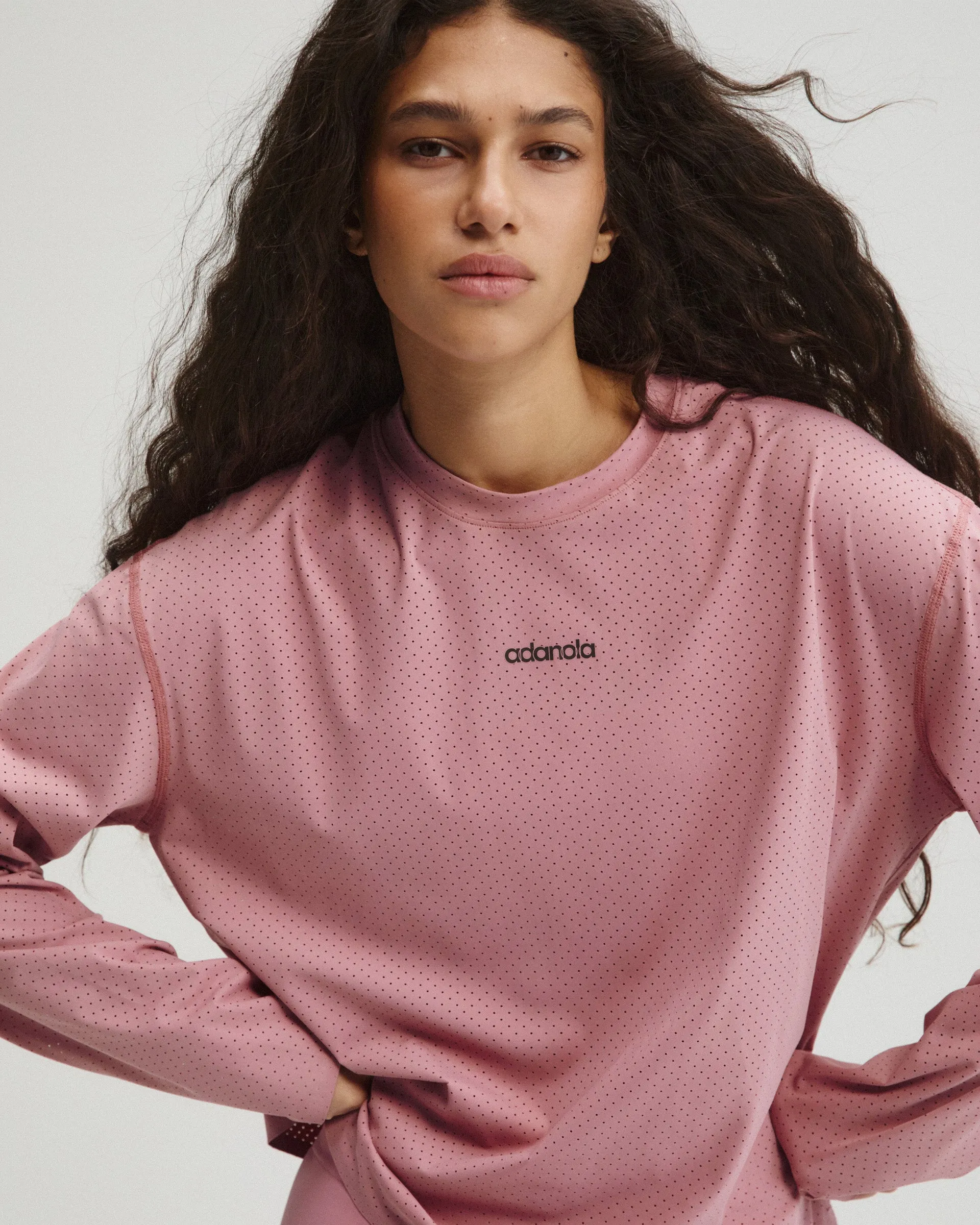 Laser Cut Long Sleeve Mesh Top - Dusty Pink sold by Adanola product image thumbnail 4