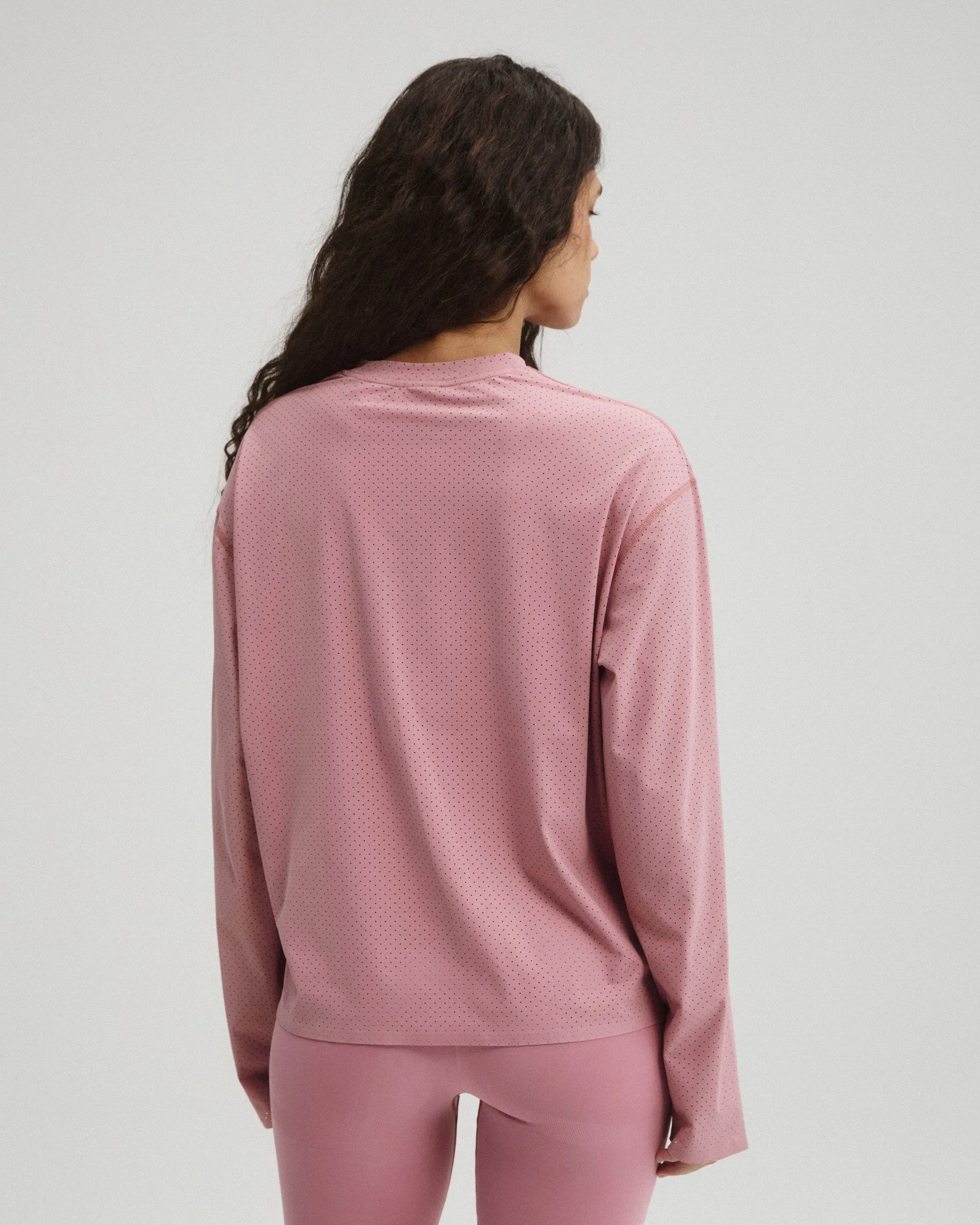 Laser Cut Long Sleeve Mesh Top - Dusty Pink sold by Adanola product image thumbnail 2