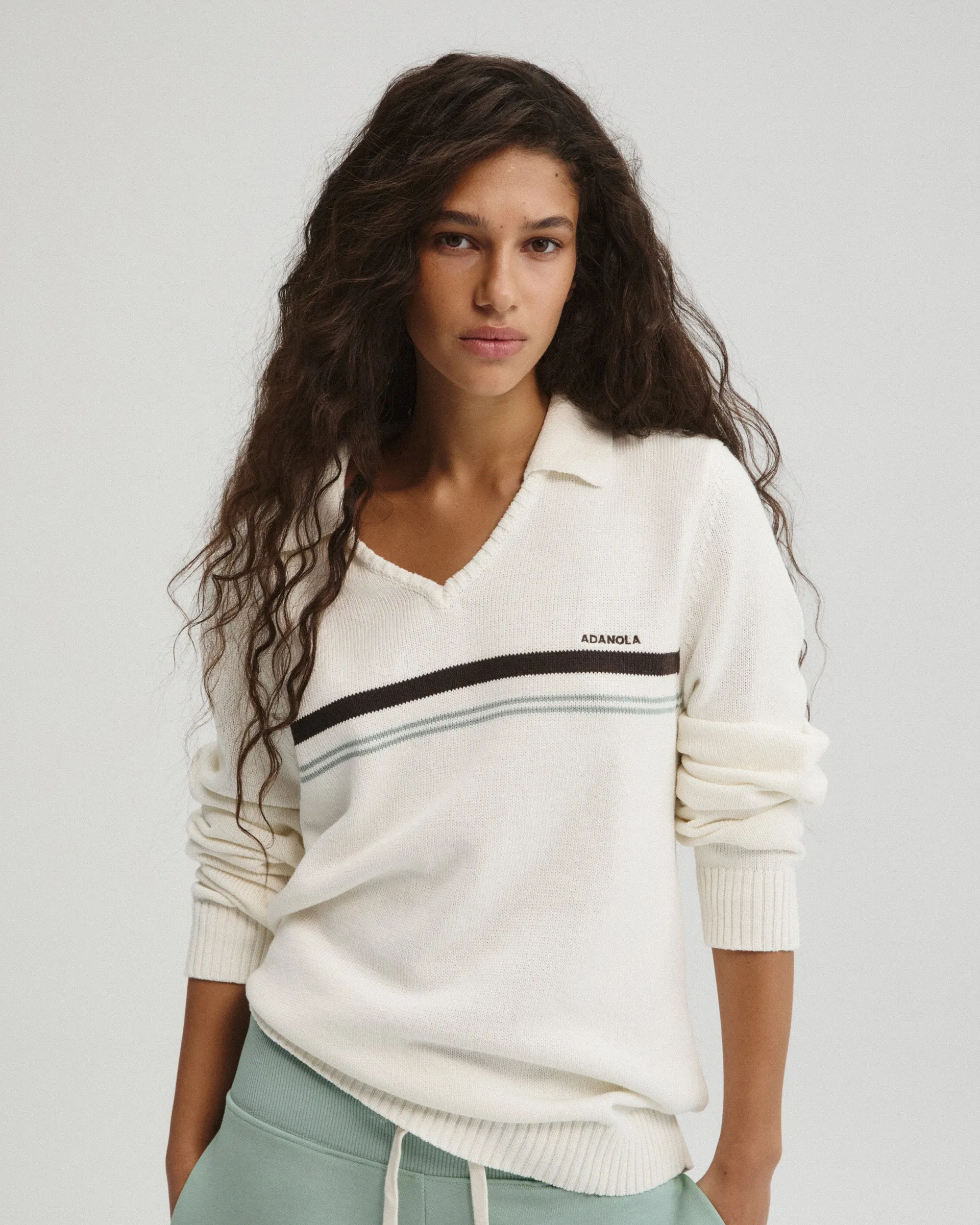 Knit Stripe Polo Top - Marshmallow White sold by Adanola product image thumbnail 4
