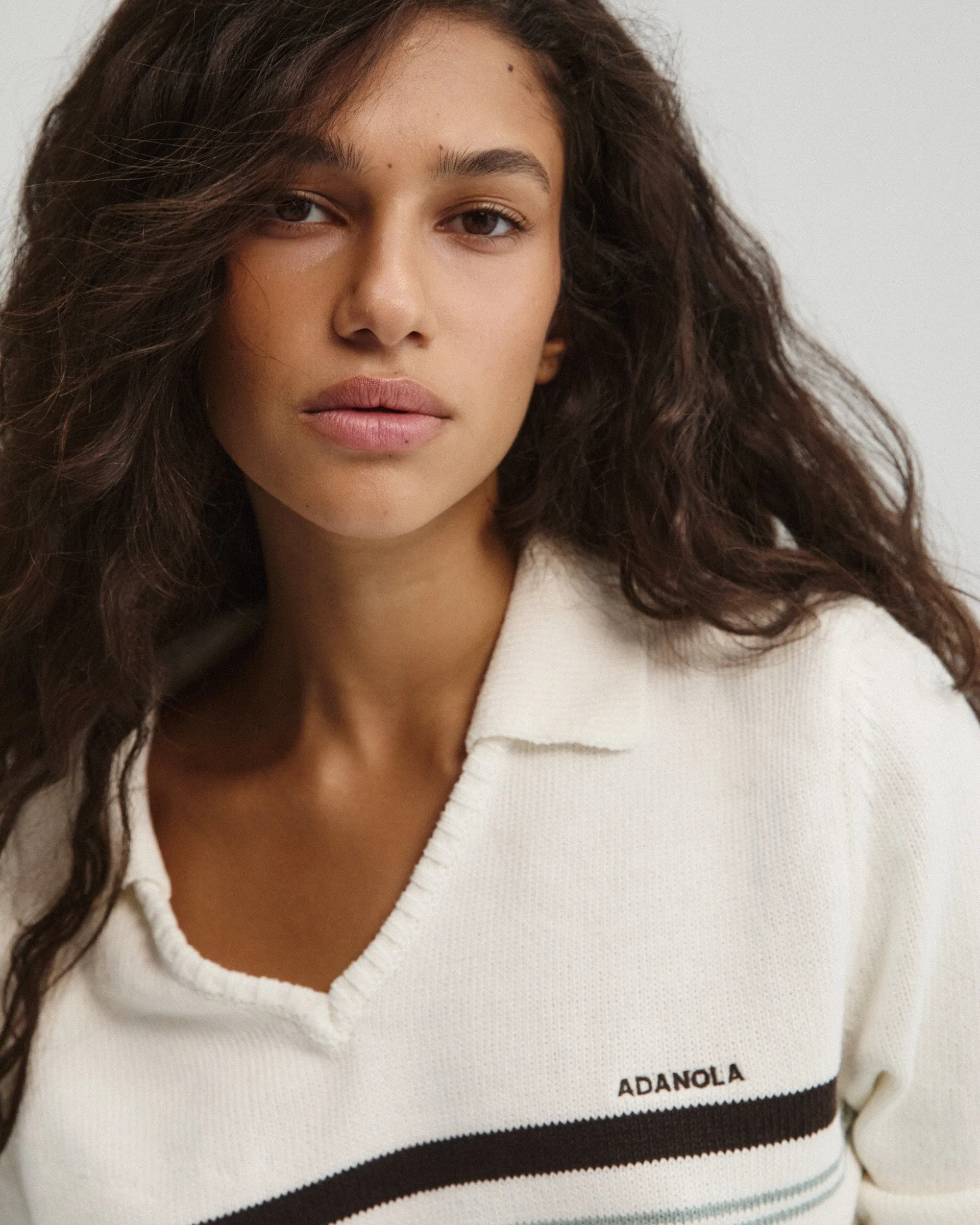 Knit Stripe Polo Top - Marshmallow White sold by Adanola product image thumbnail 3