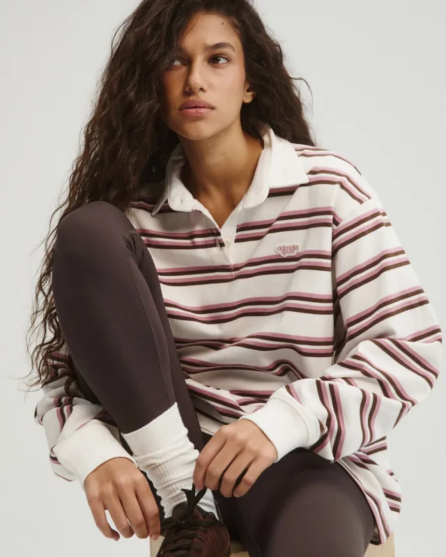 Stripe Branded Rugby Top - Dusty Pink/Marshmallow White sold by Adanola