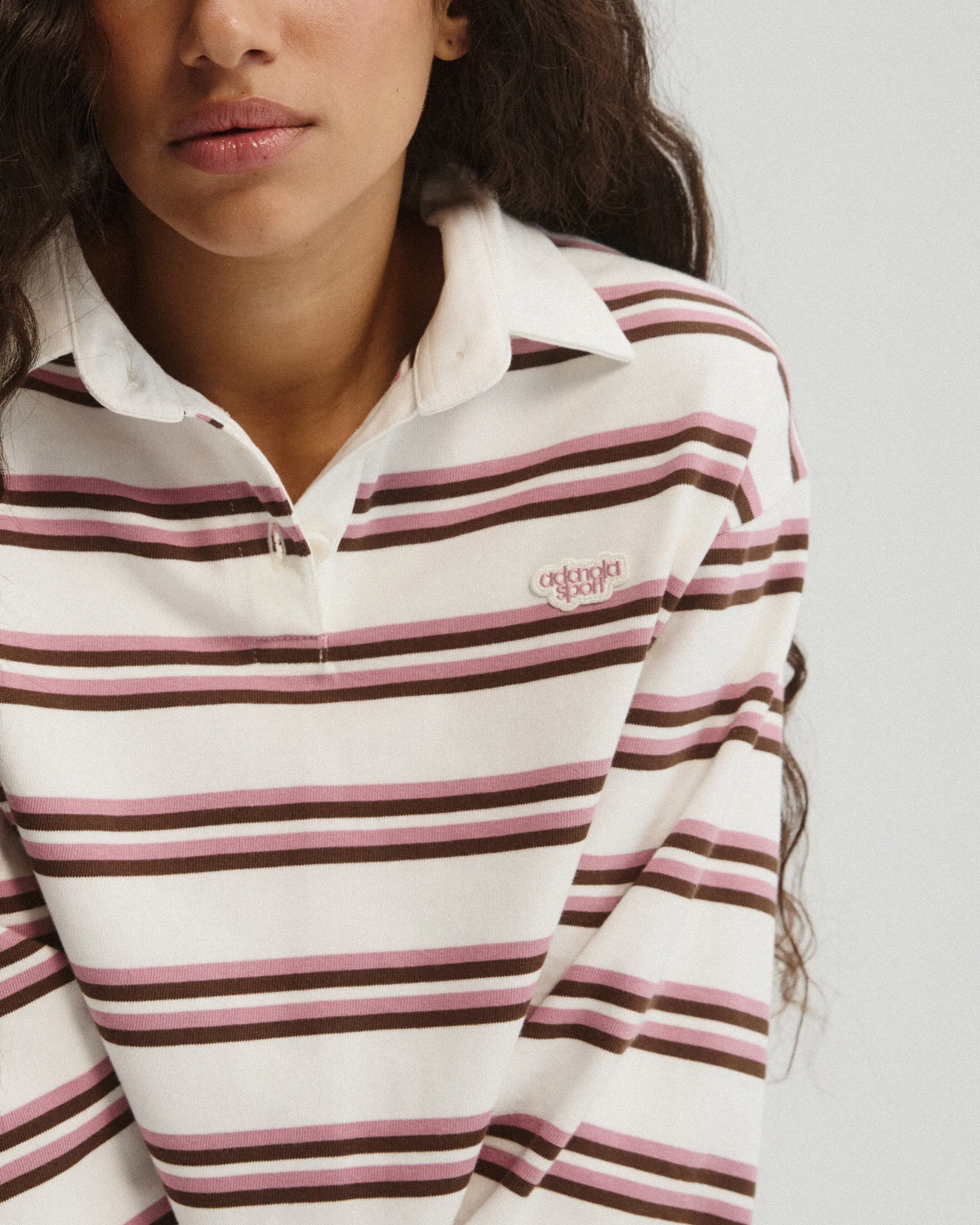 Stripe Branded Rugby Top - Dusty Pink/Marshmallow White sold by Adanola product image thumbnail 3