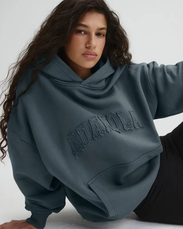 Distressed Varsity Washed Oversized Hoodie - Storm Blue sold by Adanola