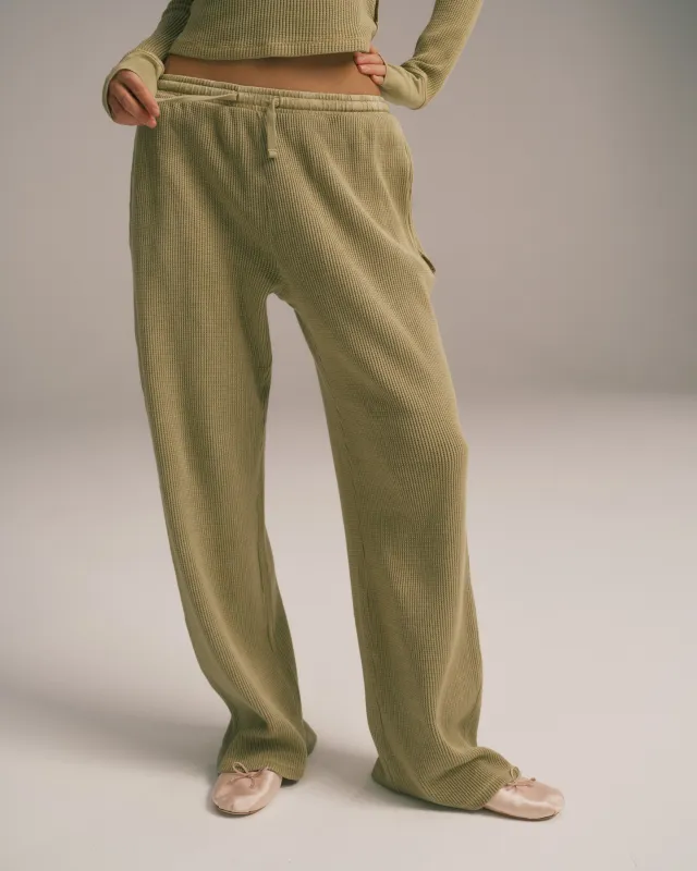 Waffle Straight Leg Trousers - Pistachio Green sold by Adanola